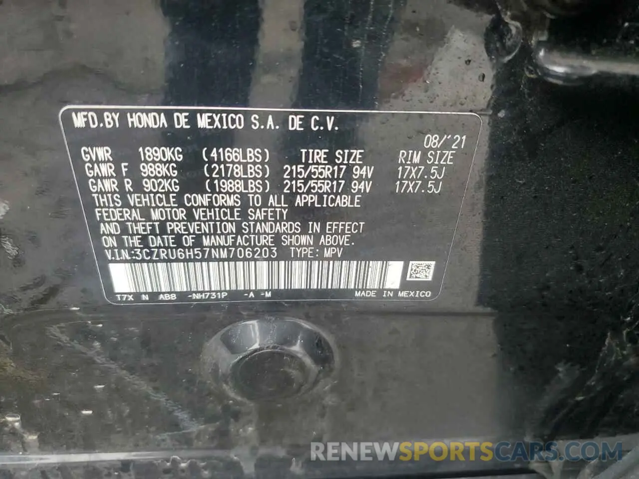 15 Photograph of a damaged car 3CZRU6H57NM706203 HONDA HR-V 2022