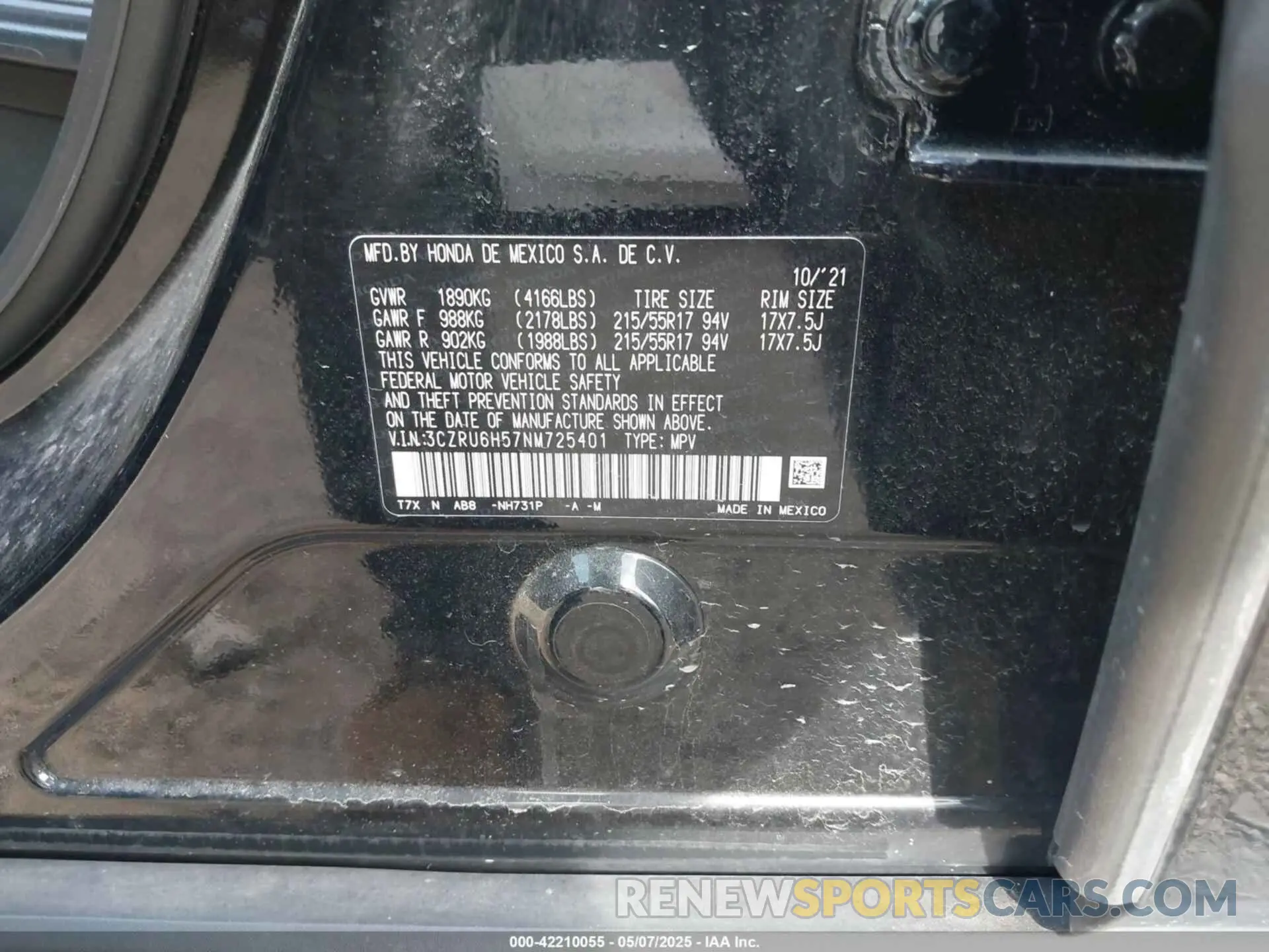 9 Photograph of a damaged car 3CZRU6H57NM725401 HONDA HR-V 2022
