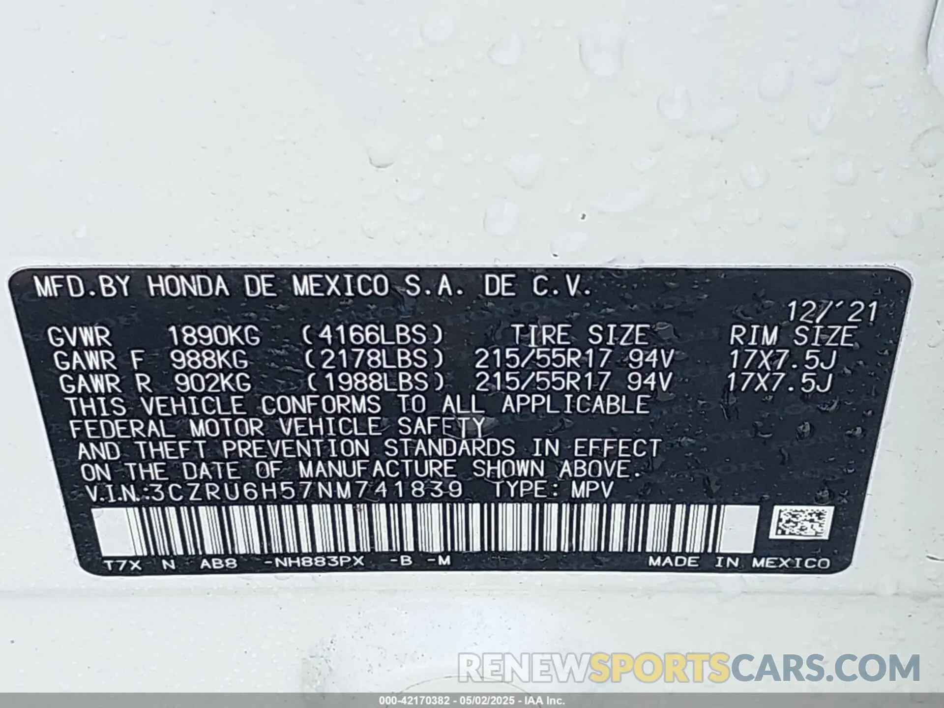 9 Photograph of a damaged car 3CZRU6H57NM741839 HONDA HR-V 2022