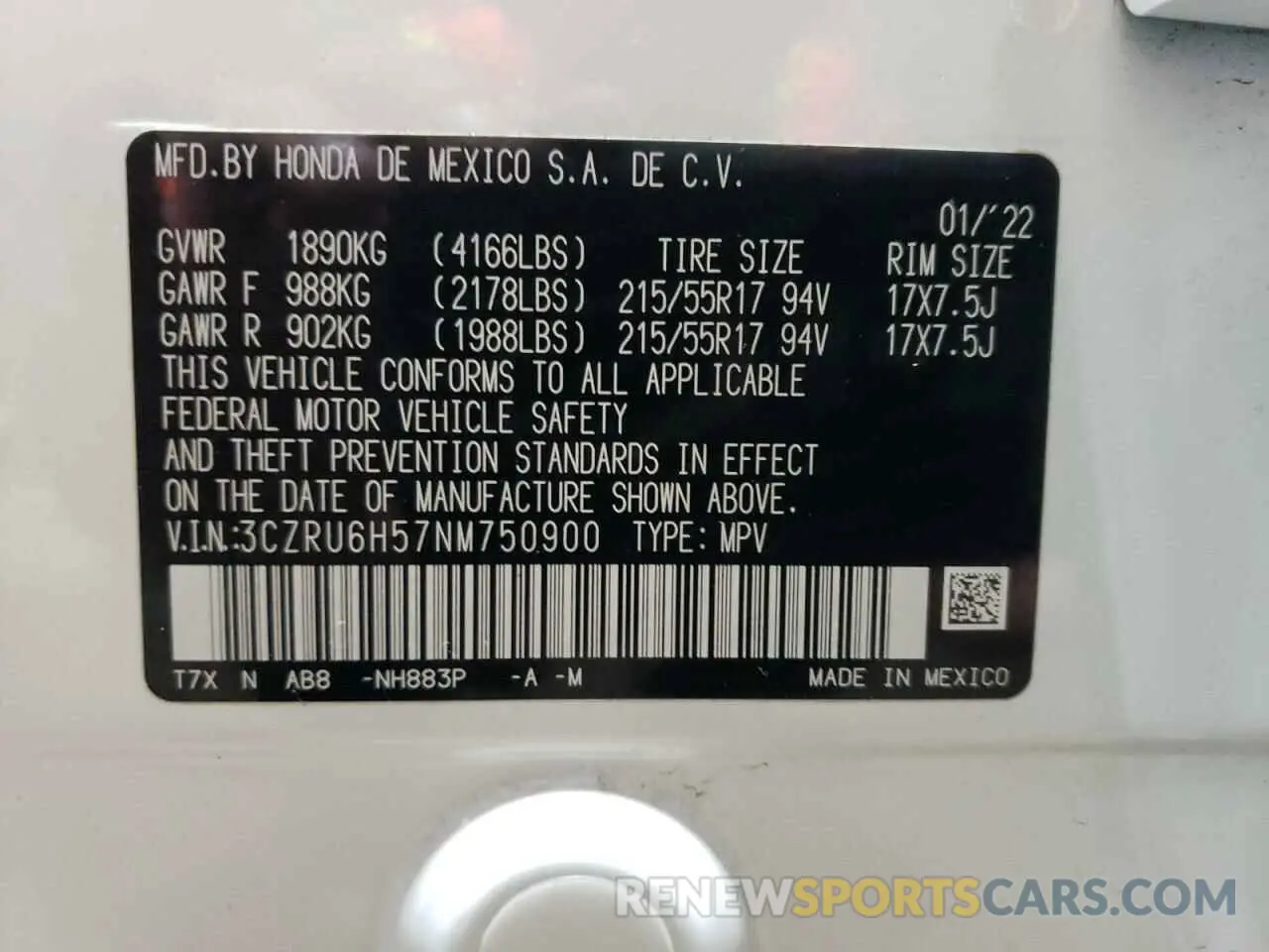 14 Photograph of a damaged car 3CZRU6H57NM750900 HONDA HR-V 2022