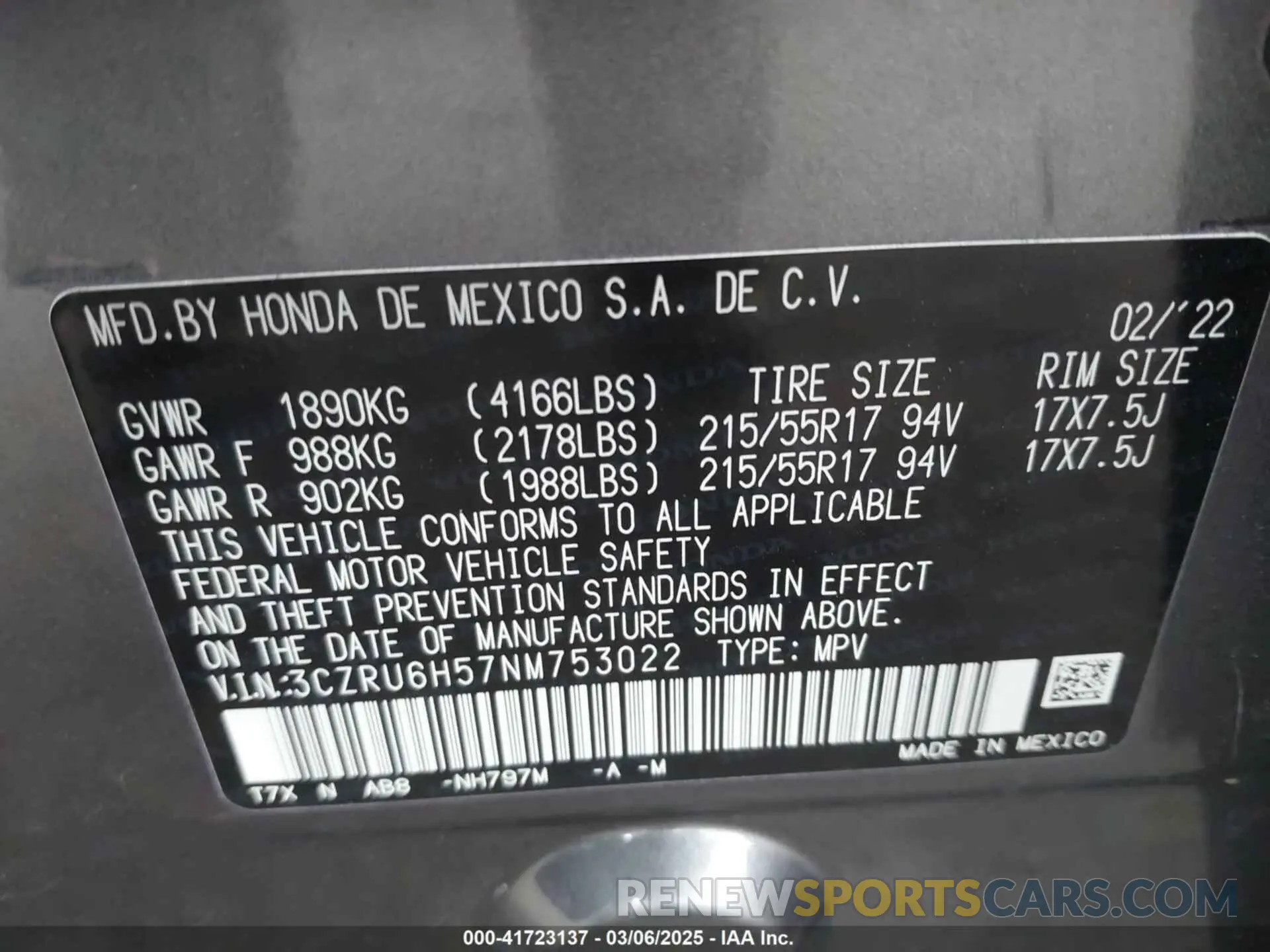 9 Photograph of a damaged car 3CZRU6H57NM753022 HONDA HR-V 2022