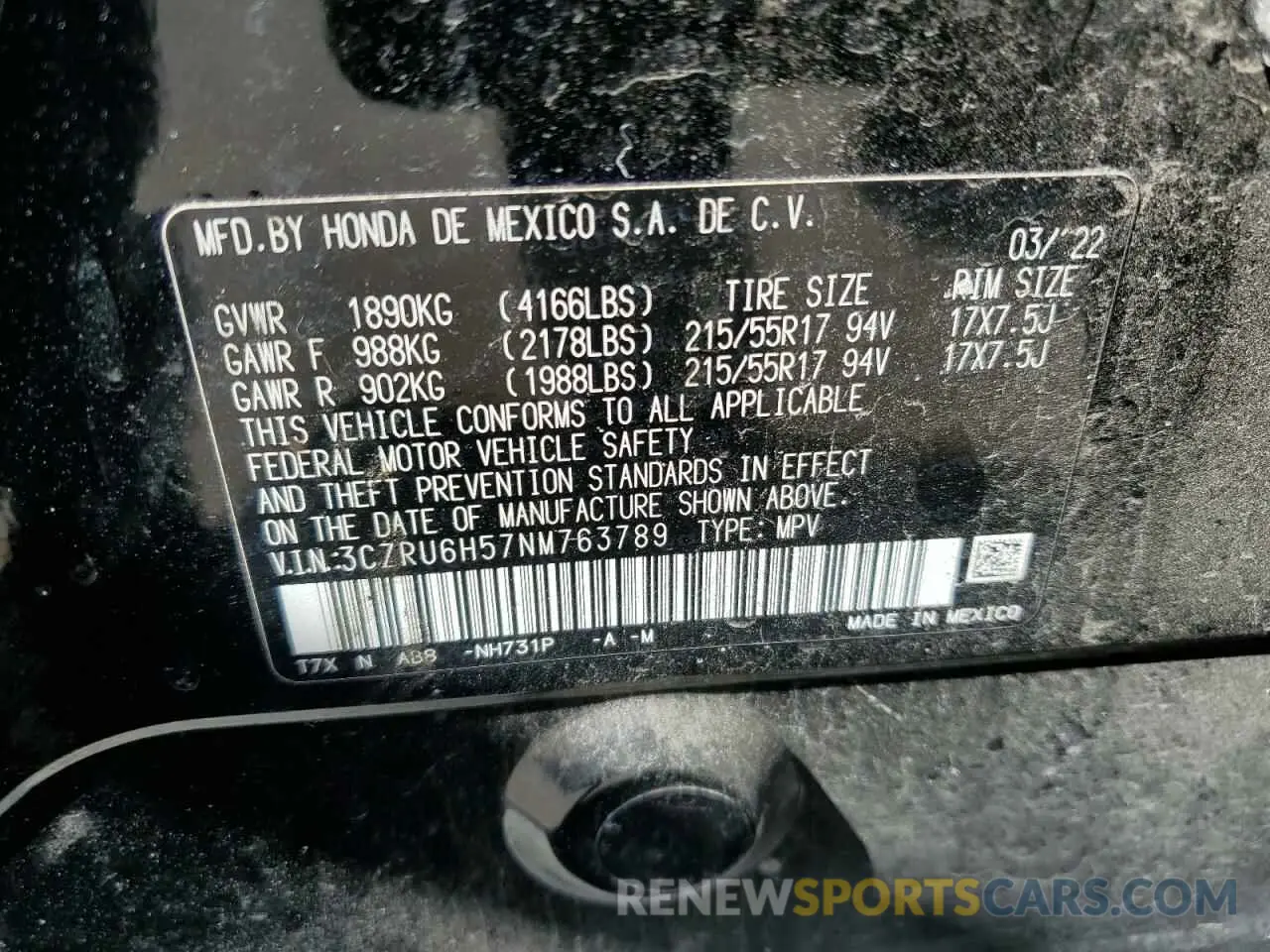16 Photograph of a damaged car 3CZRU6H57NM763789 HONDA HR-V 2022