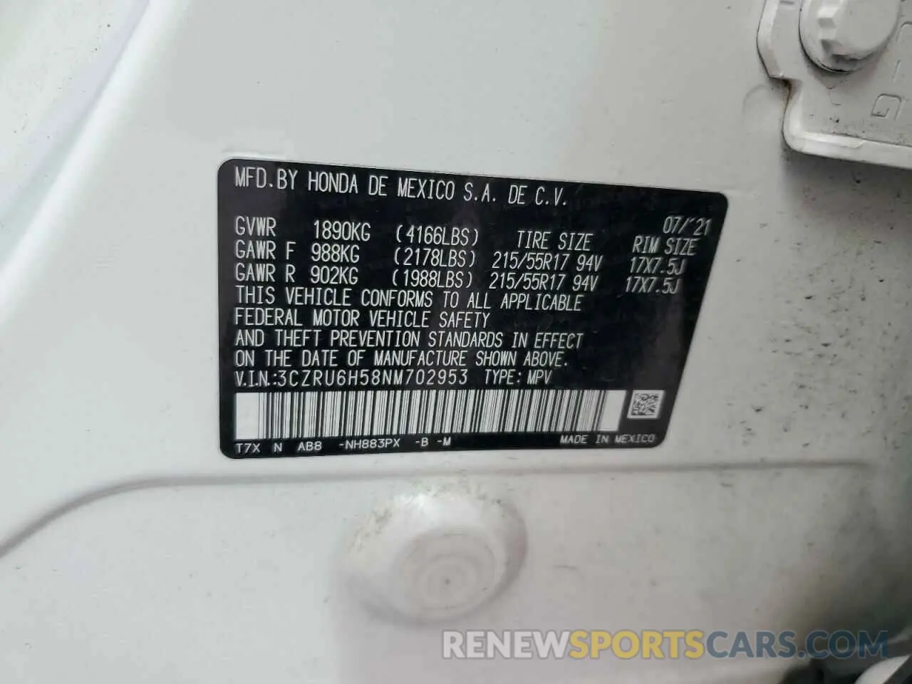 13 Photograph of a damaged car 3CZRU6H58NM702953 HONDA HR-V 2022