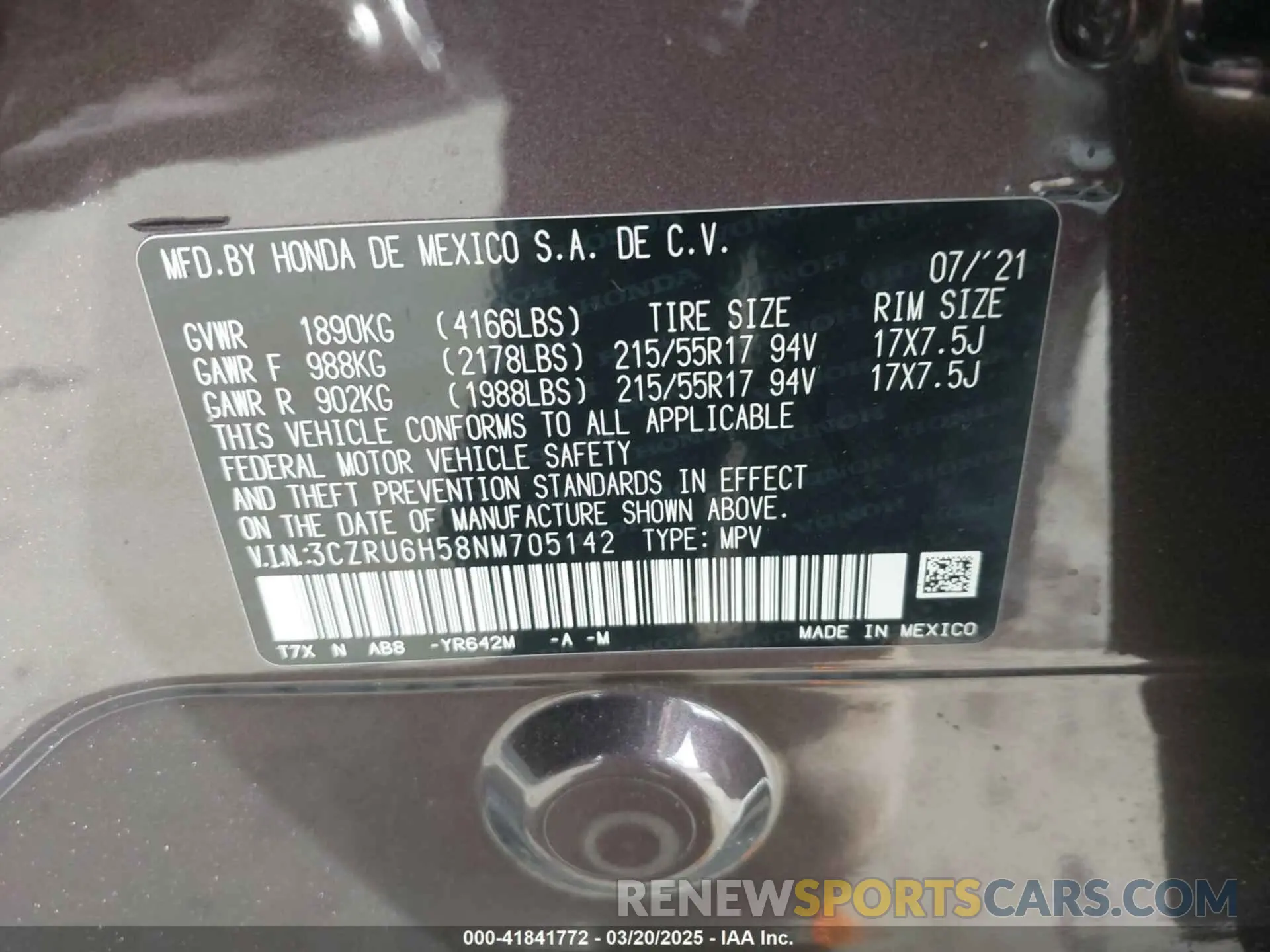 9 Photograph of a damaged car 3CZRU6H58NM705142 HONDA HR-V 2022