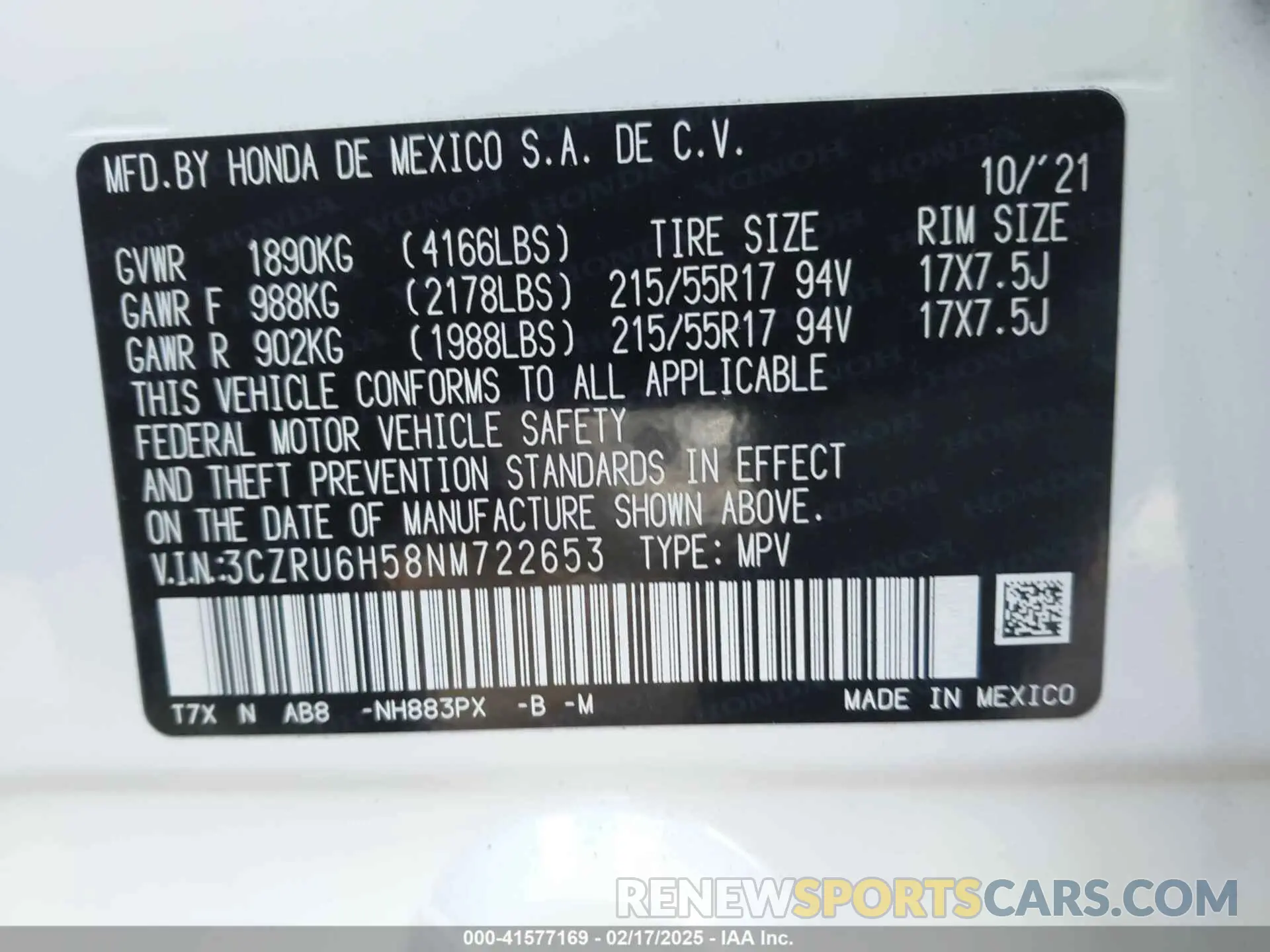 9 Photograph of a damaged car 3CZRU6H58NM722653 HONDA HR-V 2022