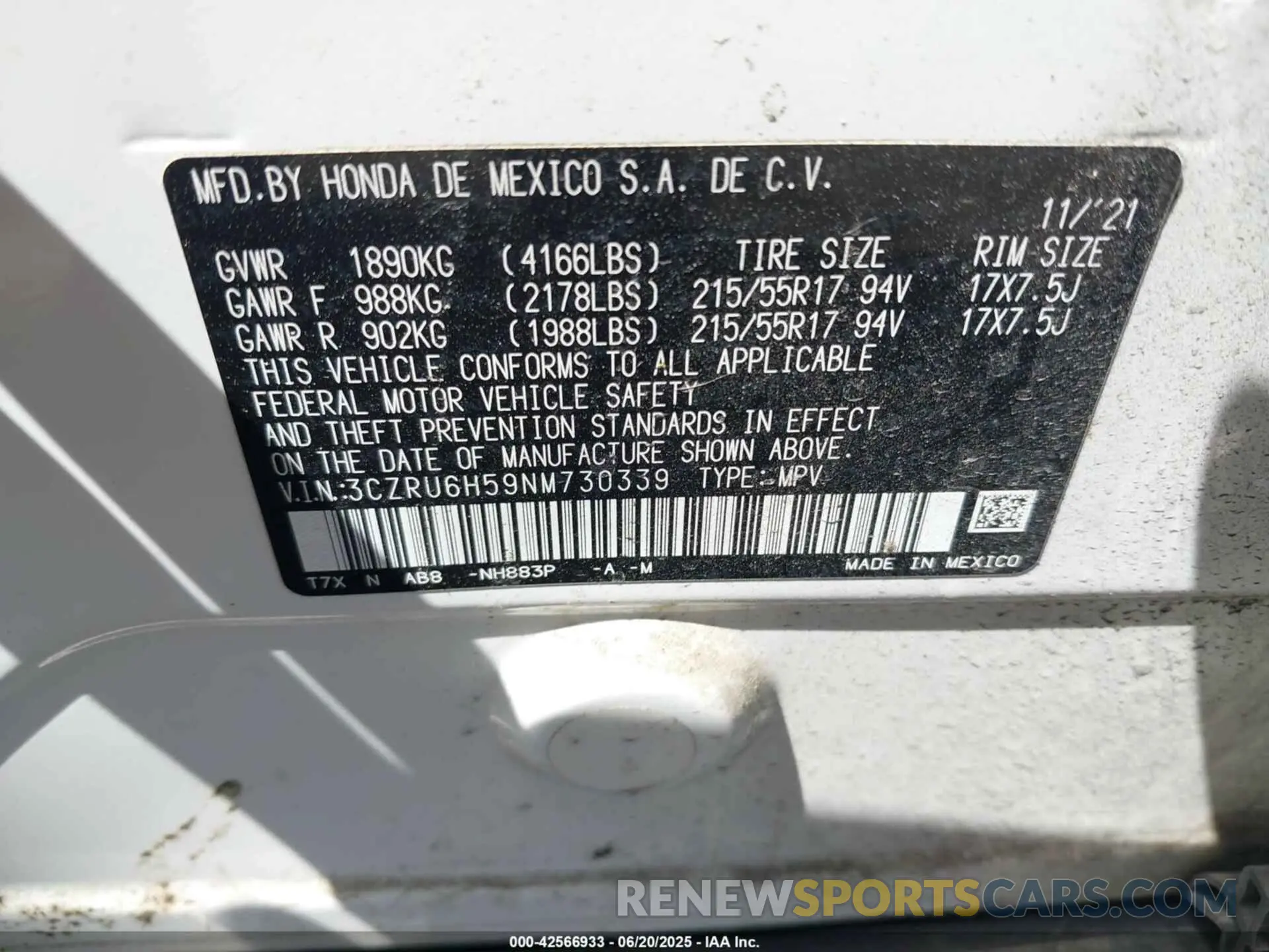9 Photograph of a damaged car 3CZRU6H59NM730339 HONDA HR-V 2022