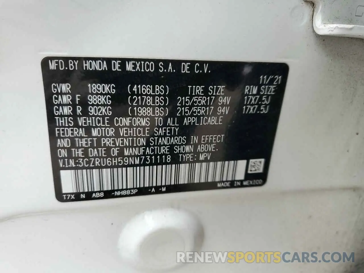 15 Photograph of a damaged car 3CZRU6H59NM731118 HONDA HR-V 2022