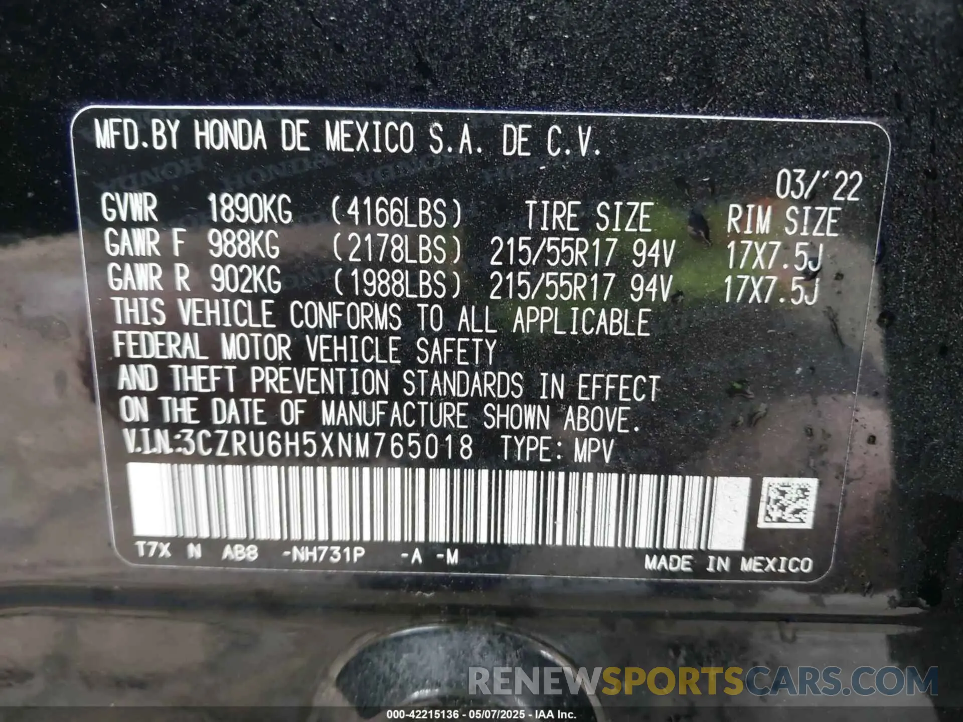 9 Photograph of a damaged car 3CZRU6H5XNM765018 HONDA HR-V 2022