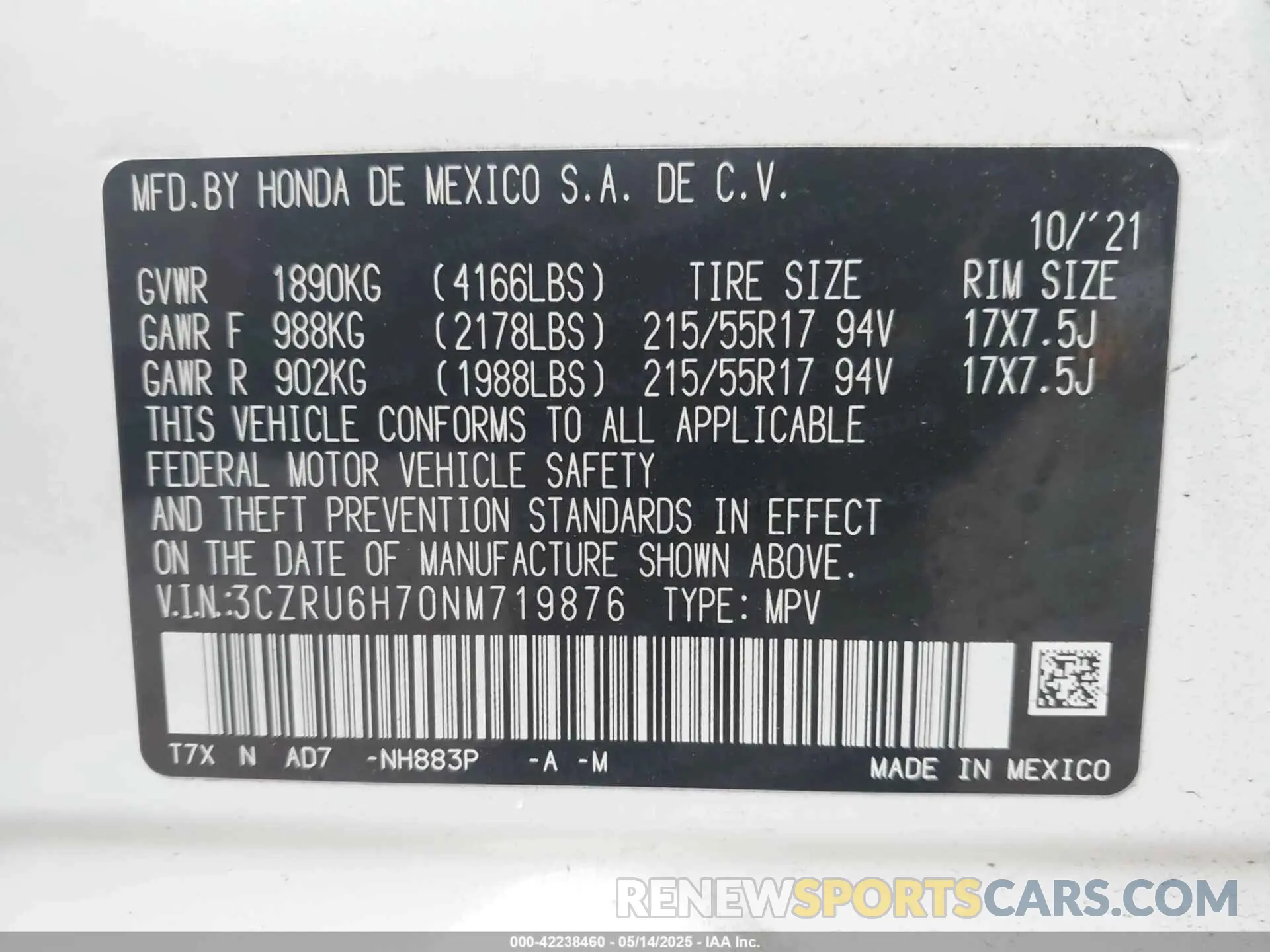 9 Photograph of a damaged car 3CZRU6H70NM719876 HONDA HR-V 2022