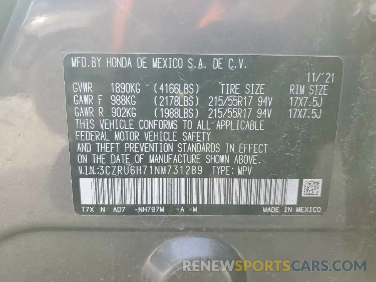 12 Photograph of a damaged car 3CZRU6H71NM731289 HONDA HR-V 2022