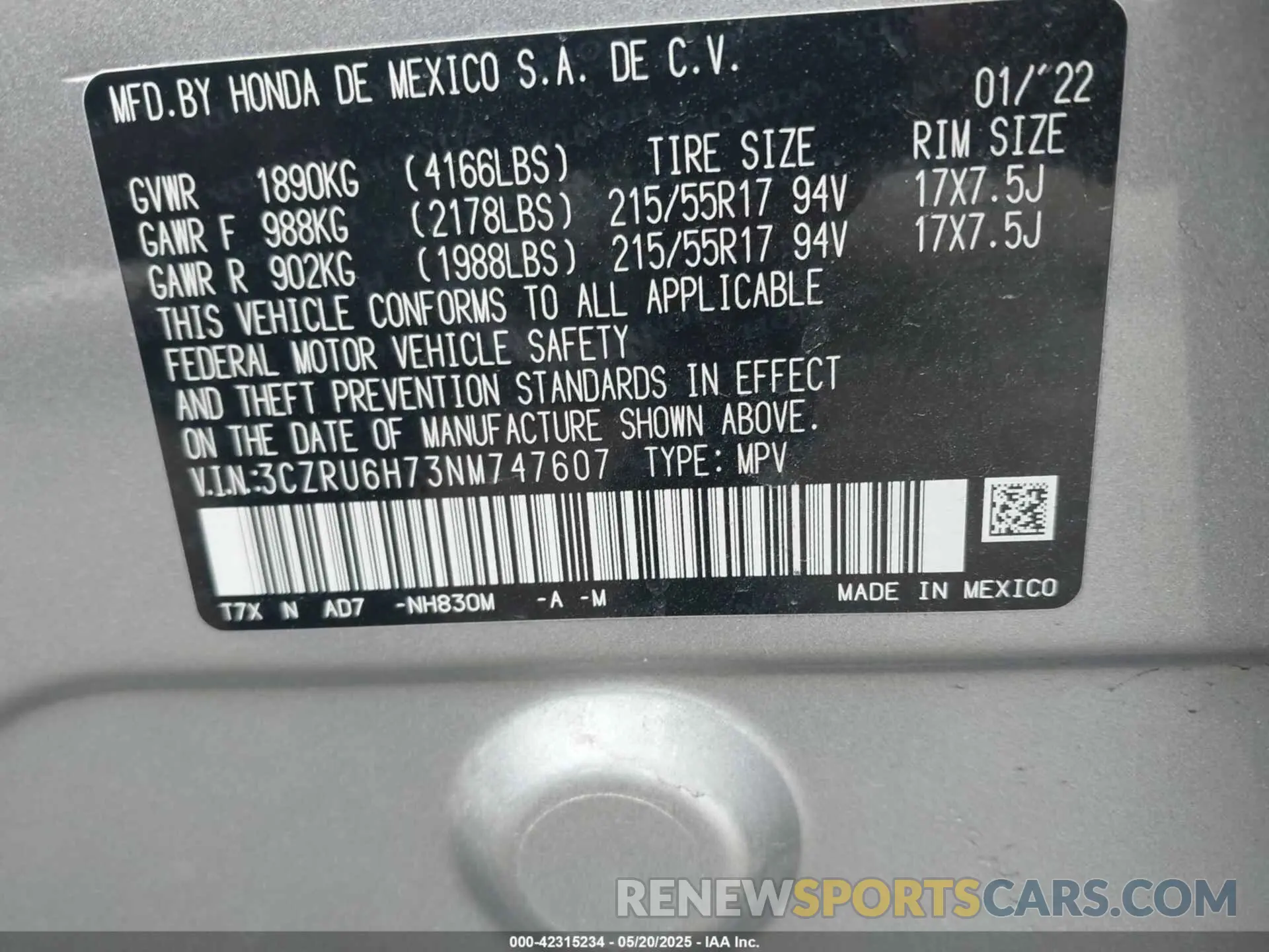 9 Photograph of a damaged car 3CZRU6H73NM747607 HONDA HR-V 2022