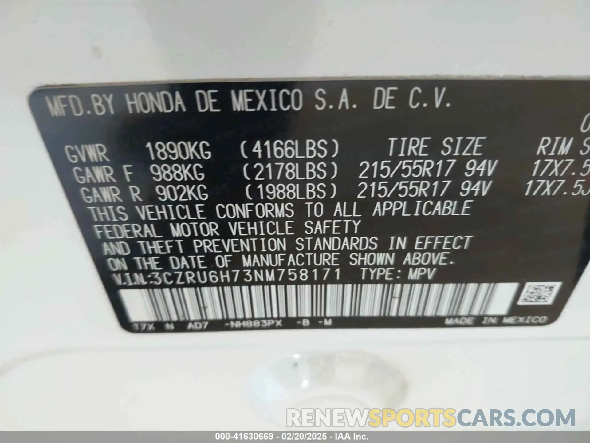 9 Photograph of a damaged car 3CZRU6H73NM758171 HONDA HR-V 2022