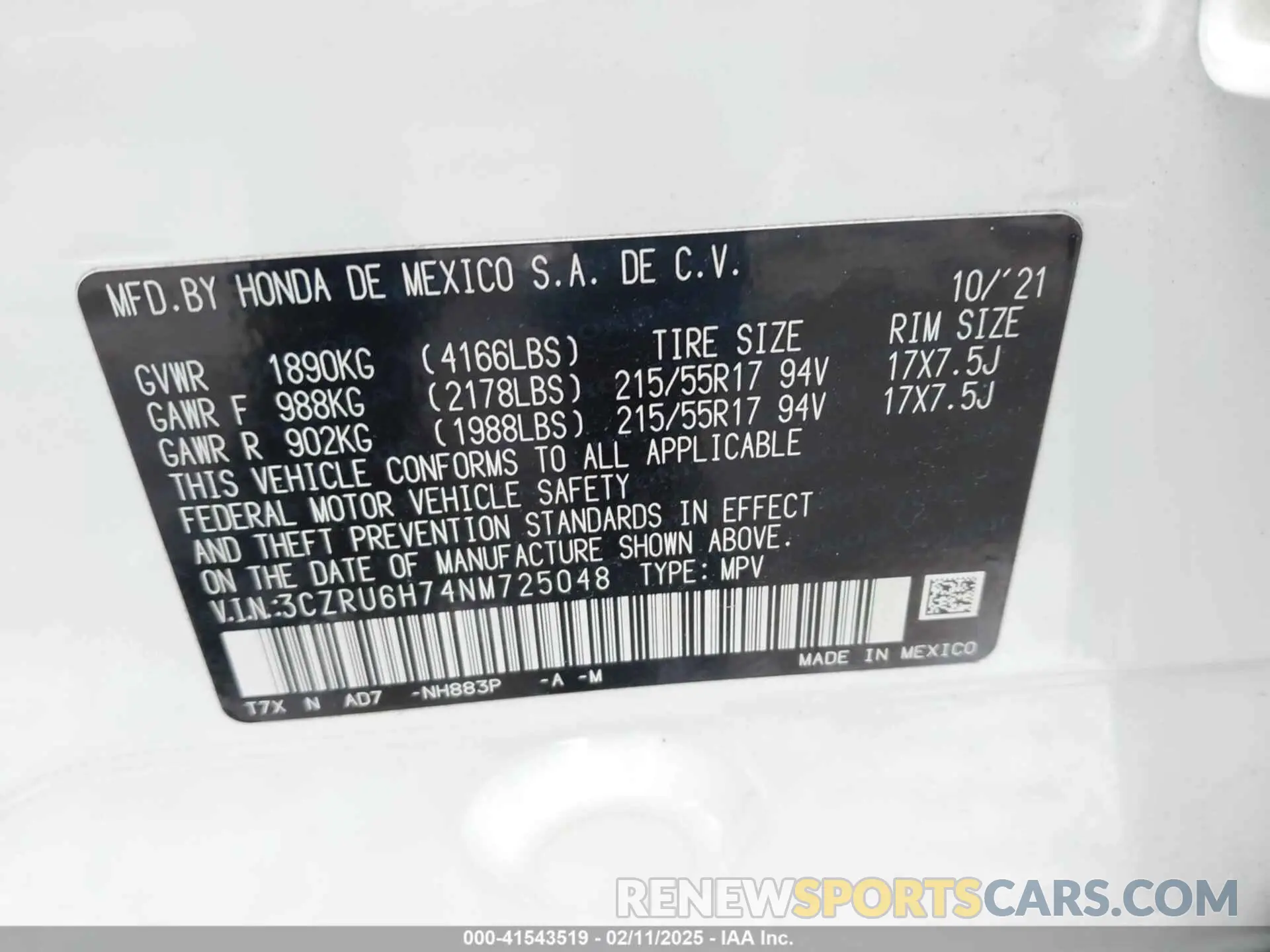 9 Photograph of a damaged car 3CZRU6H74NM725048 HONDA HR-V 2022