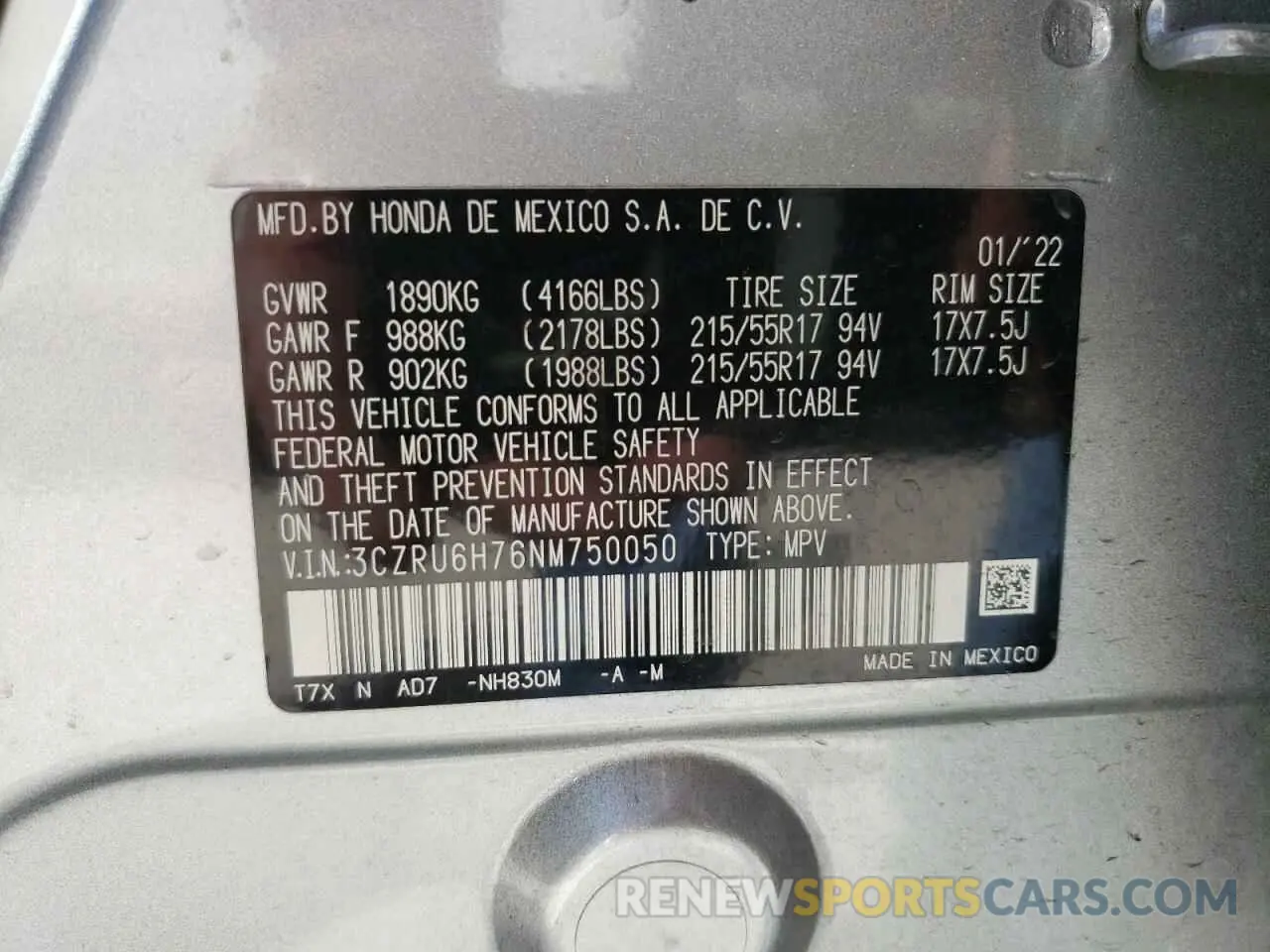 12 Photograph of a damaged car 3CZRU6H76NM750050 HONDA HR-V 2022
