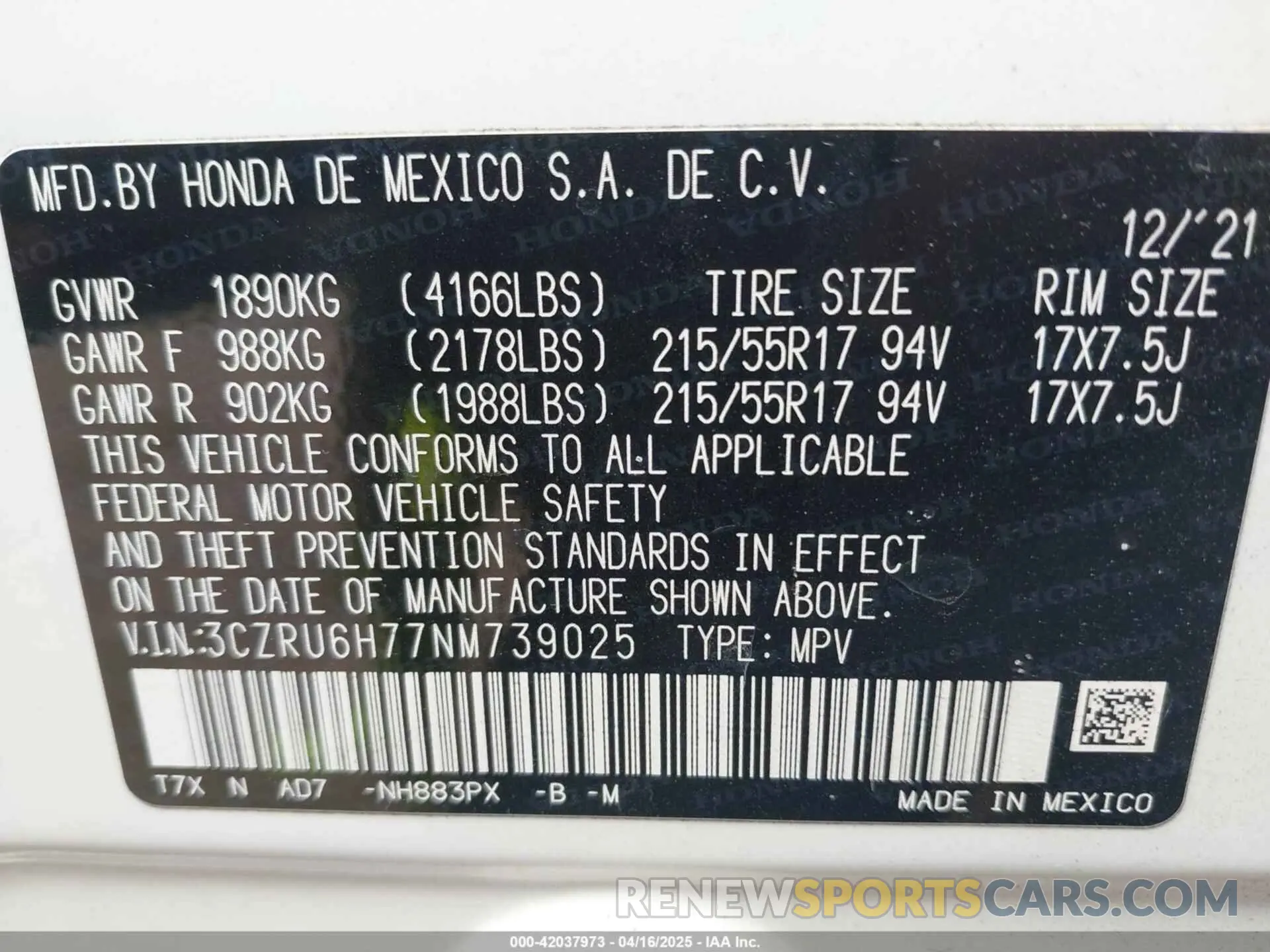 9 Photograph of a damaged car 3CZRU6H77NM739025 HONDA HR-V 2022