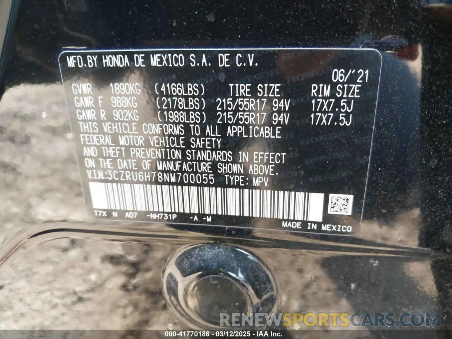 9 Photograph of a damaged car 3CZRU6H78NM700055 HONDA HR-V 2022