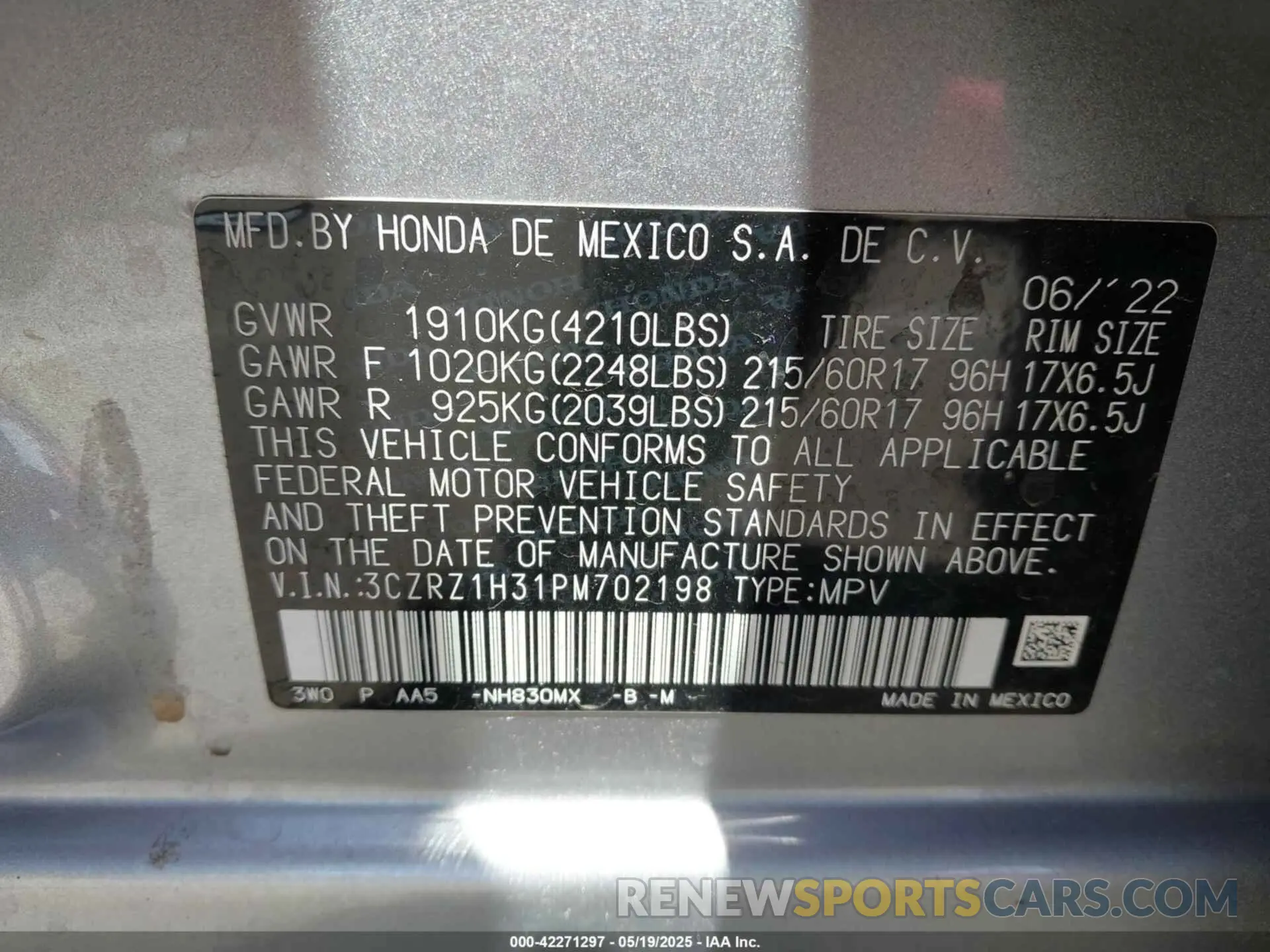 9 Photograph of a damaged car 3CZRZ1H31PM702198 HONDA HR-V 2023
