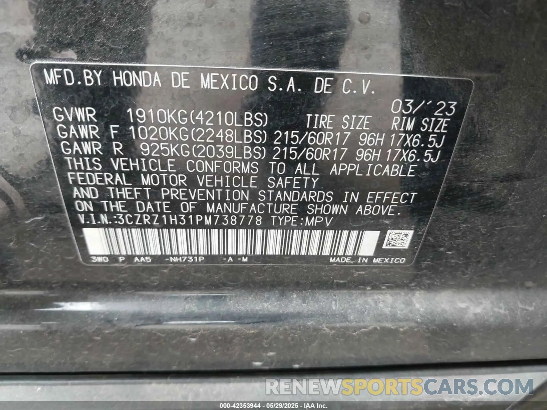 9 Photograph of a damaged car 3CZRZ1H31PM738778 HONDA HR-V 2023