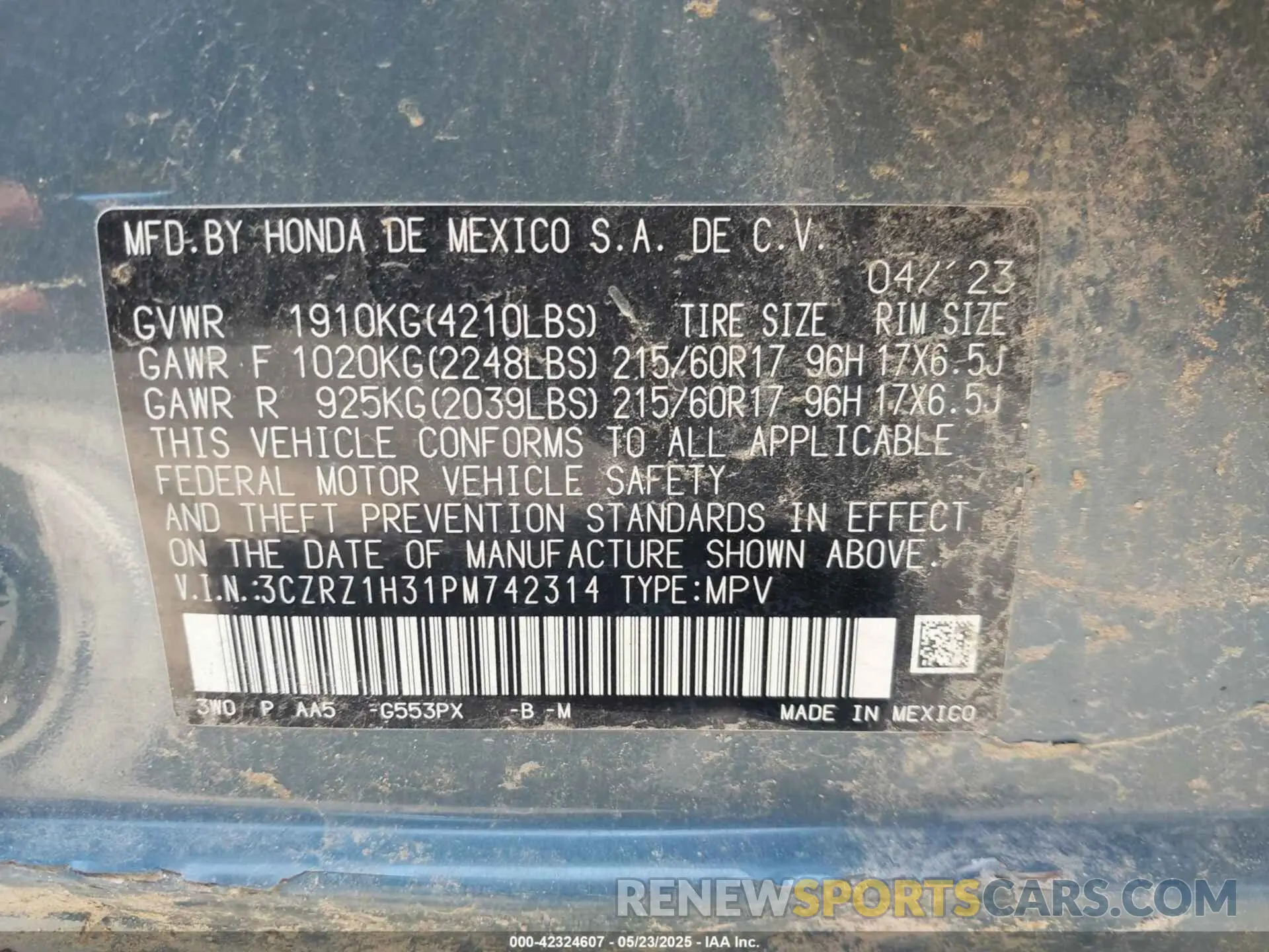 9 Photograph of a damaged car 3CZRZ1H31PM742314 HONDA HR-V 2023