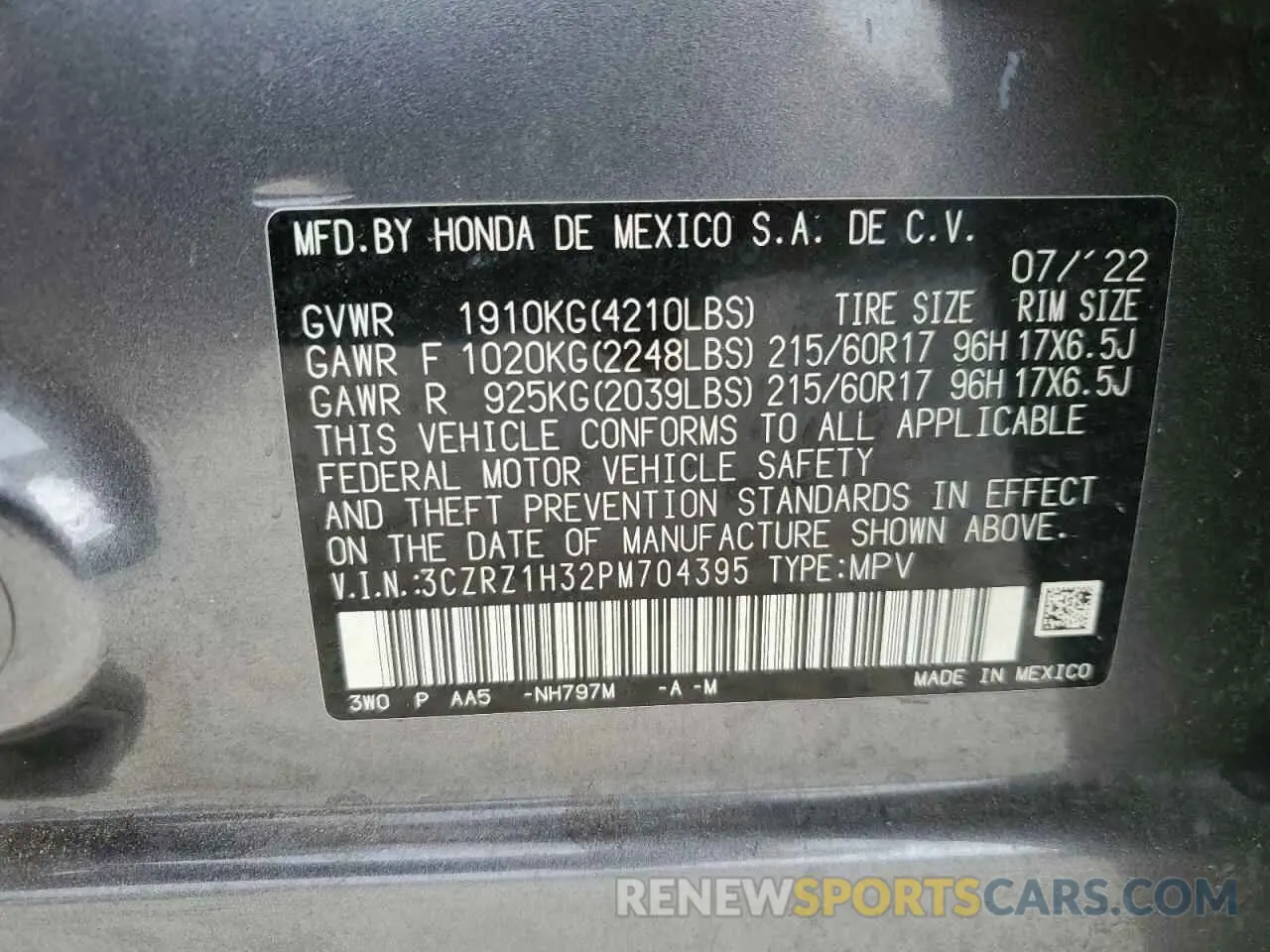 13 Photograph of a damaged car 3CZRZ1H32PM704395 HONDA HR-V 2023