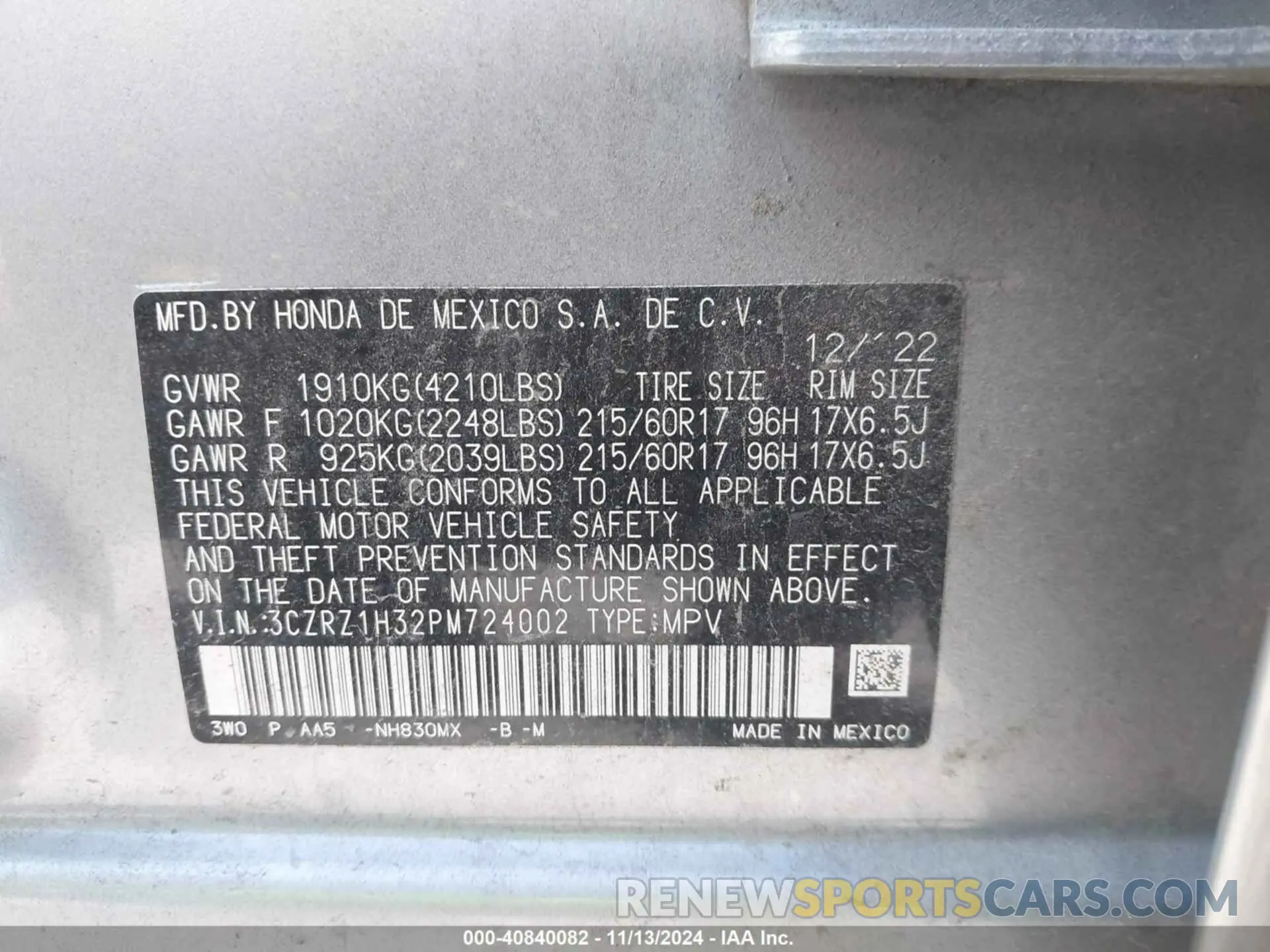 9 Photograph of a damaged car 3CZRZ1H32PM724002 HONDA HR-V 2023