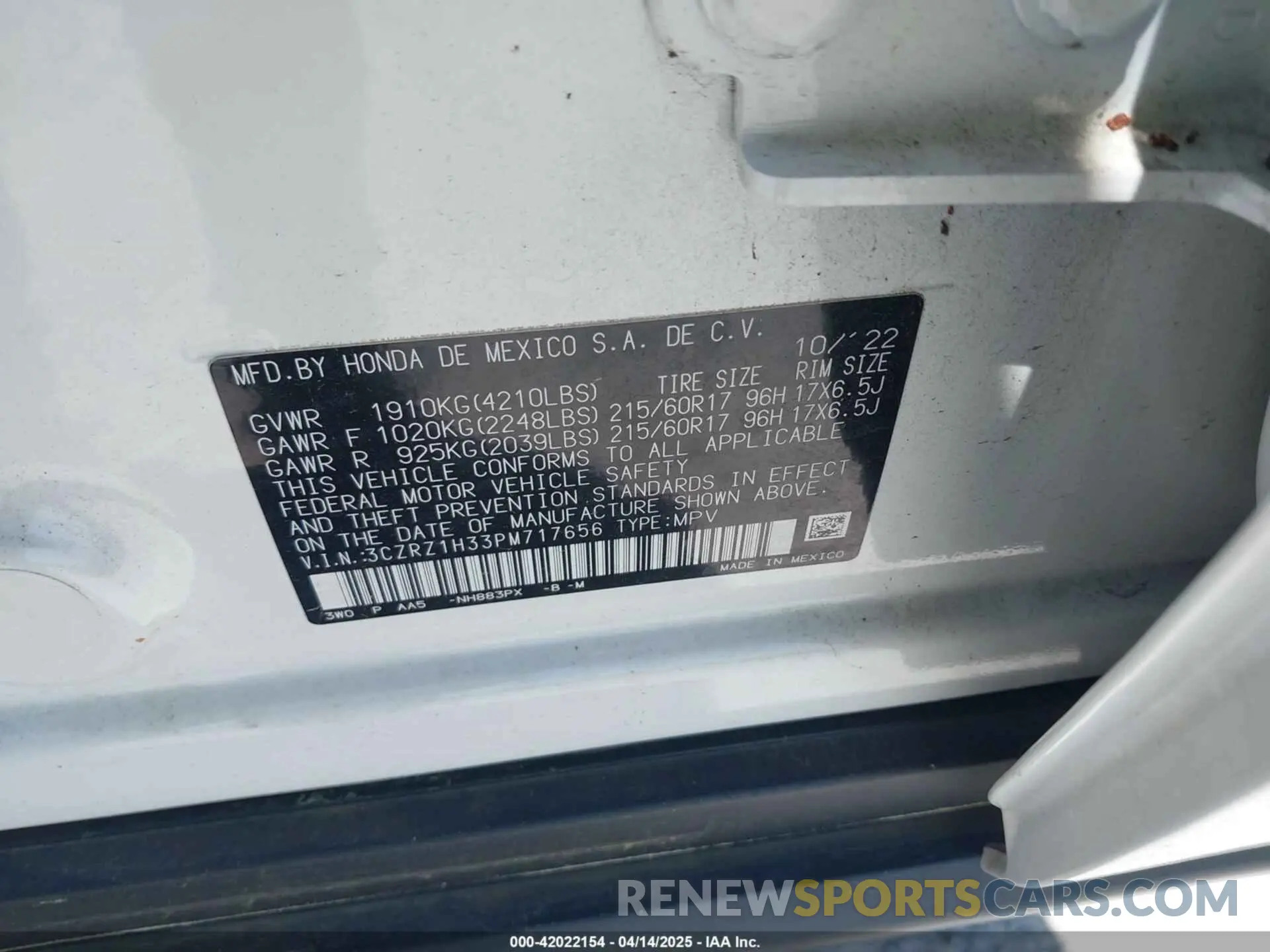 9 Photograph of a damaged car 3CZRZ1H33PM717656 HONDA HR-V 2023