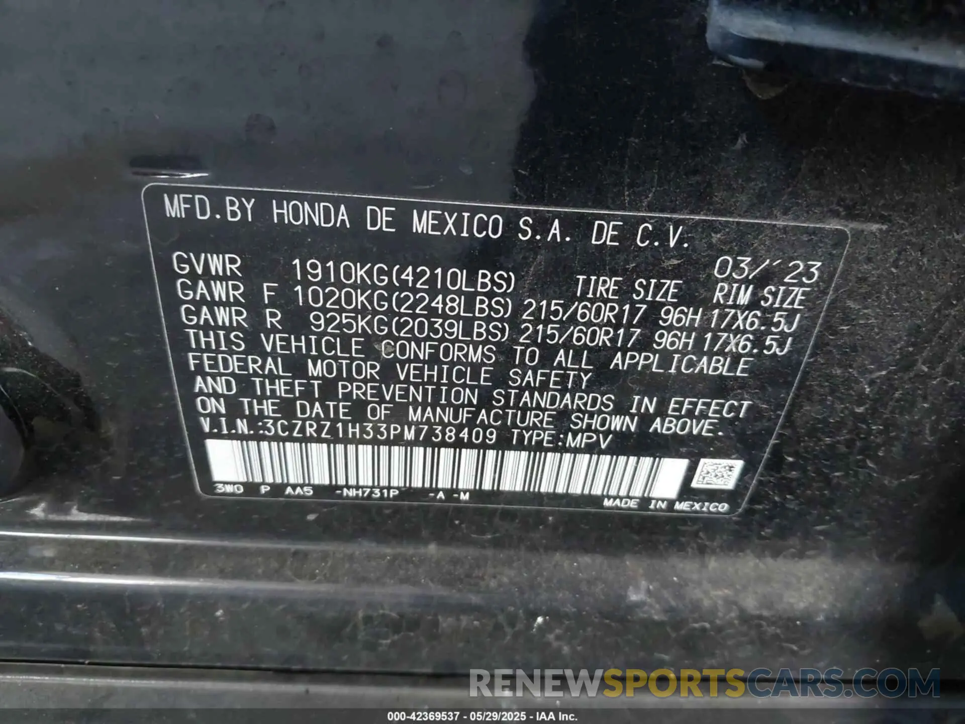 9 Photograph of a damaged car 3CZRZ1H33PM738409 HONDA HR-V 2023