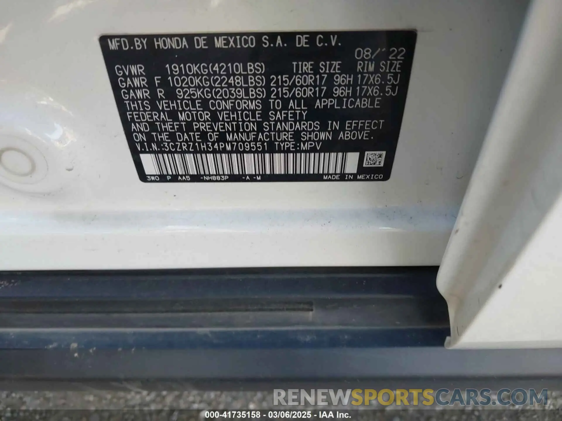 9 Photograph of a damaged car 3CZRZ1H34PM709551 HONDA HR-V 2023
