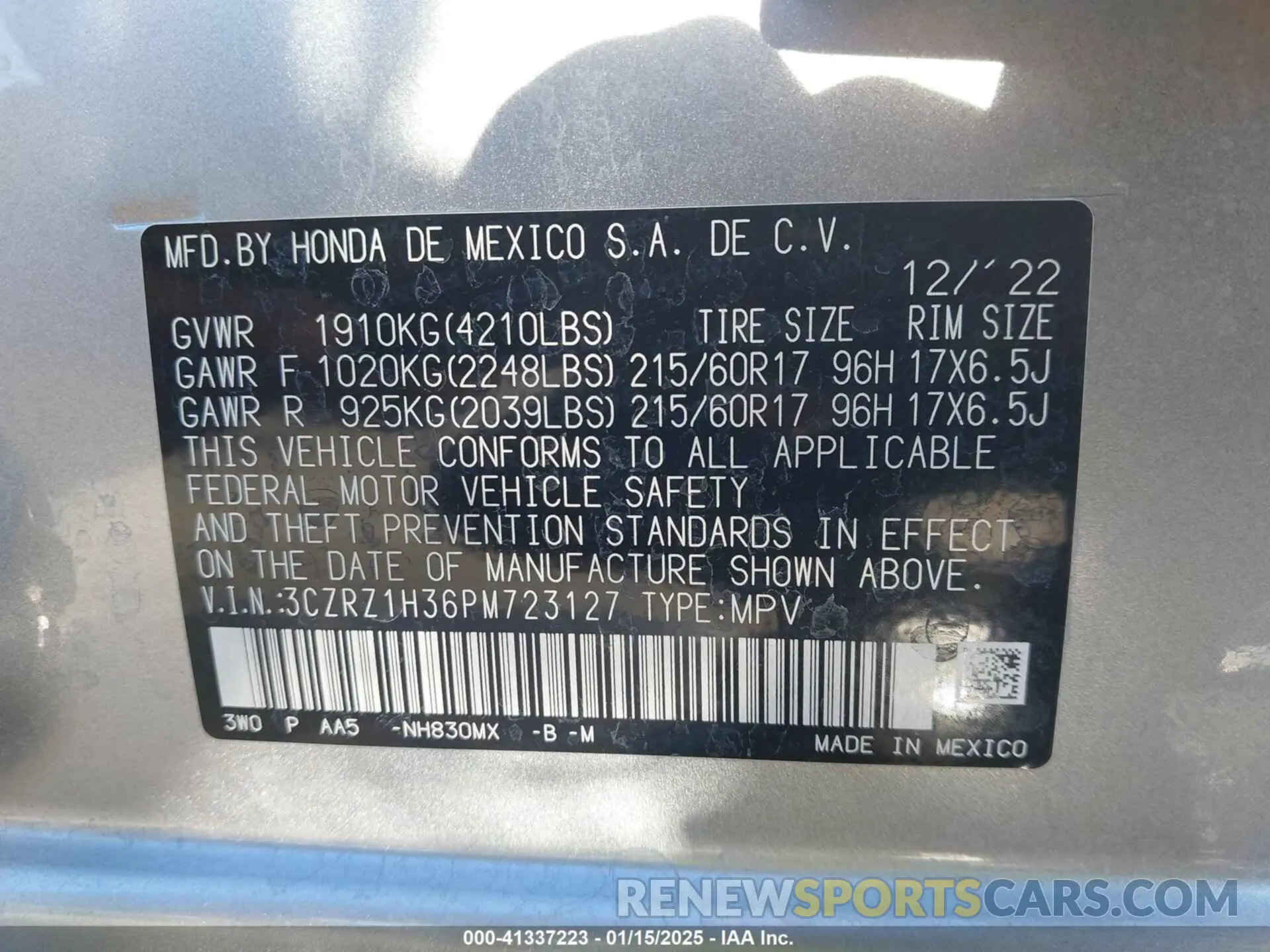 9 Photograph of a damaged car 3CZRZ1H36PM723127 HONDA HR-V 2023