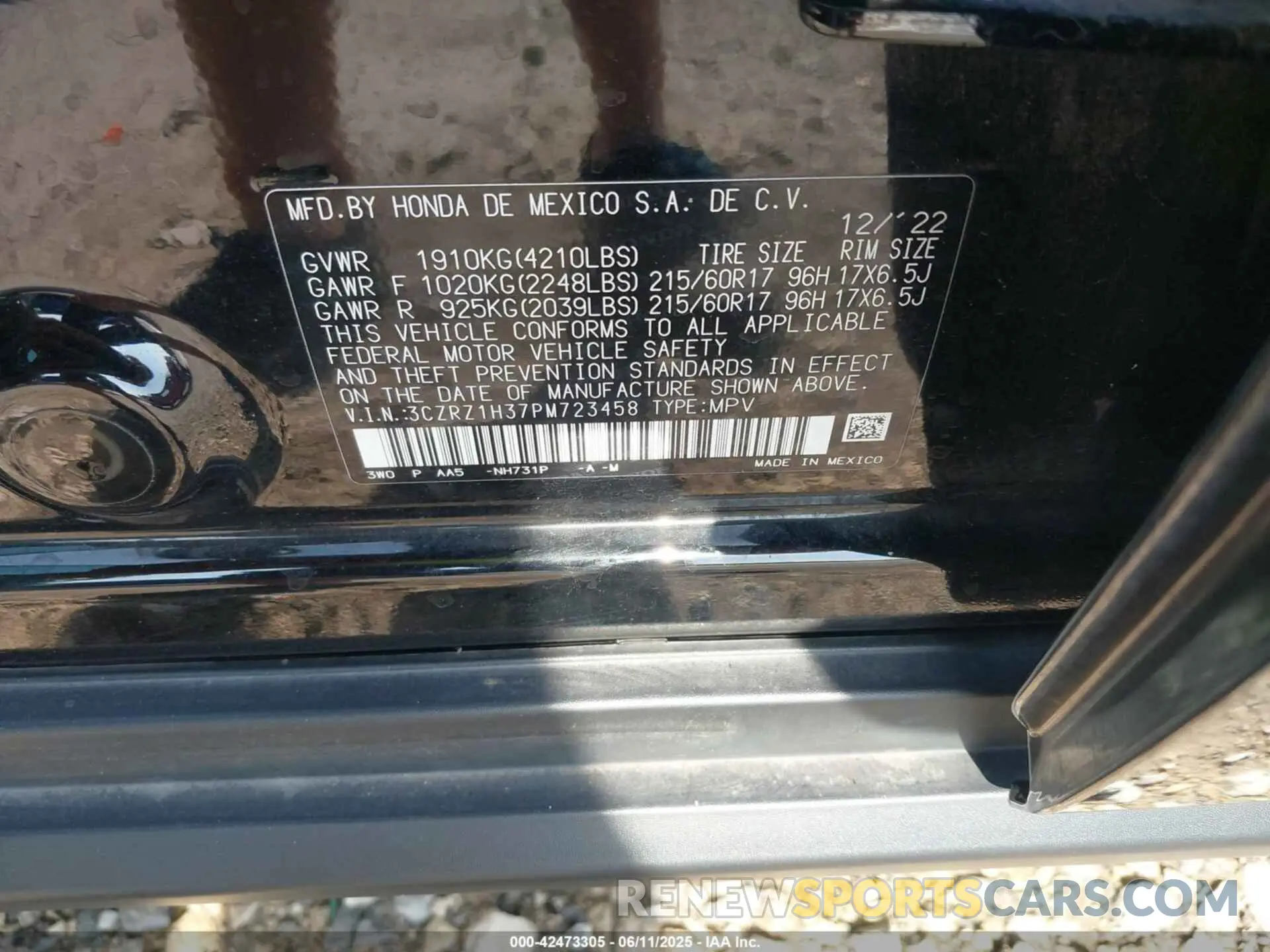 9 Photograph of a damaged car 3CZRZ1H37PM723458 HONDA HR-V 2023