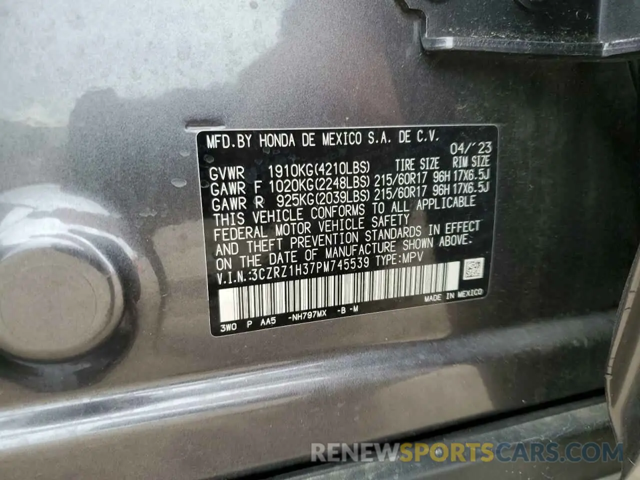 13 Photograph of a damaged car 3CZRZ1H37PM745539 HONDA HR-V 2023