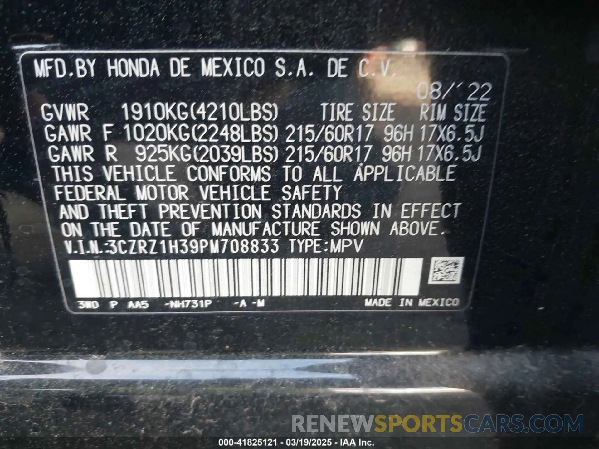 9 Photograph of a damaged car 3CZRZ1H39PM708833 HONDA HR-V 2023