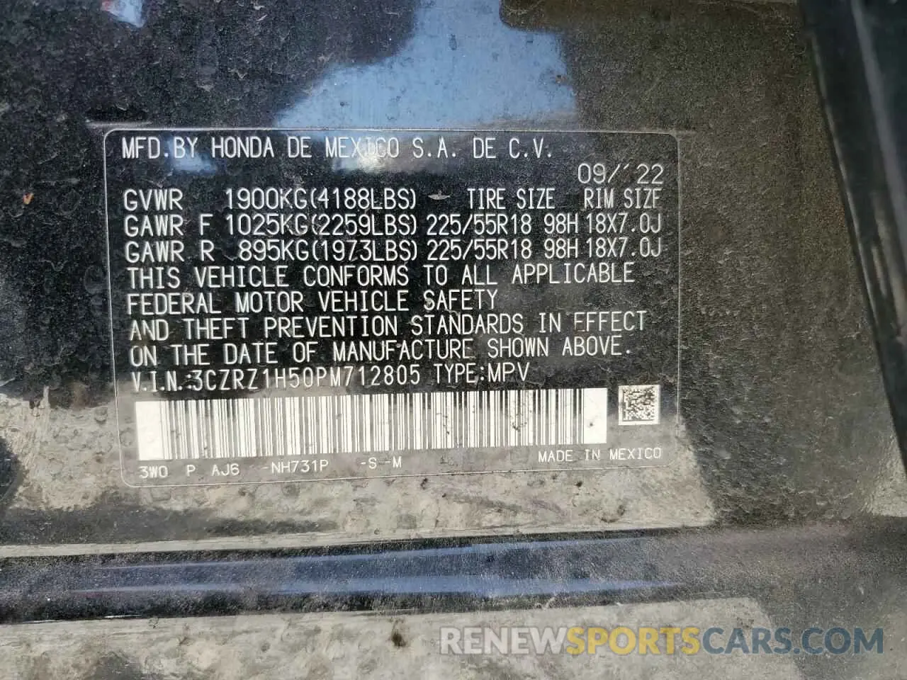 13 Photograph of a damaged car 3CZRZ1H50PM712805 HONDA HR-V 2023