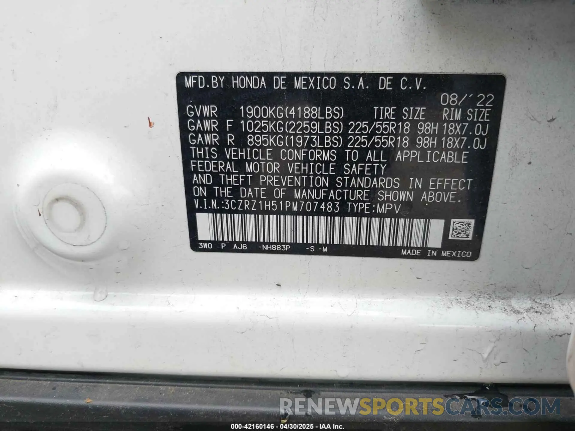 9 Photograph of a damaged car 3CZRZ1H51PM707483 HONDA HR-V 2023