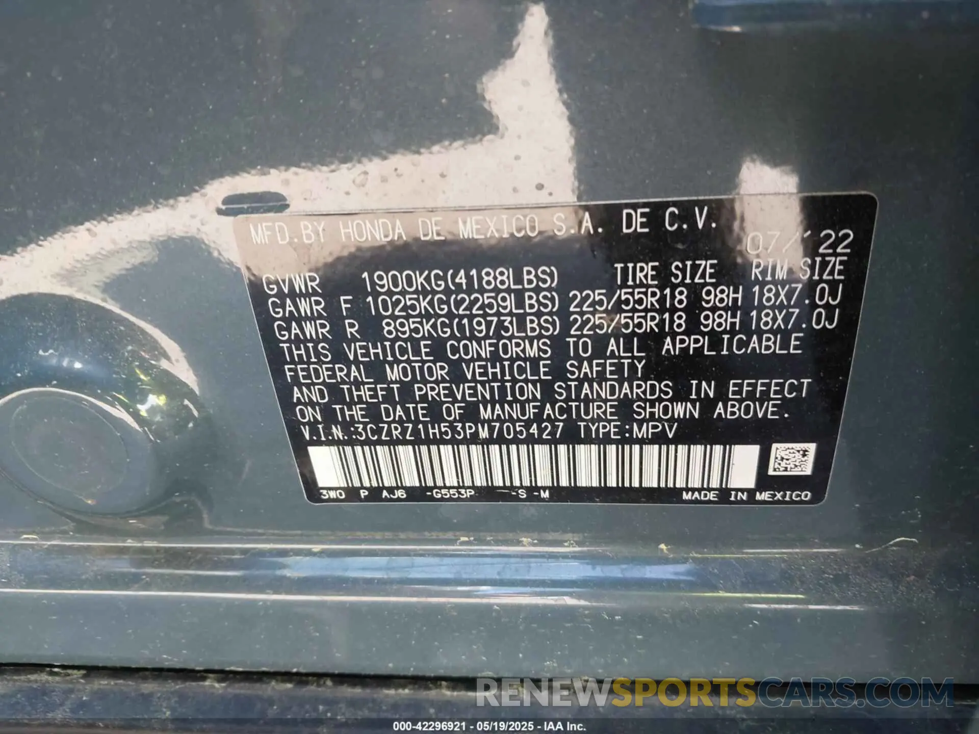9 Photograph of a damaged car 3CZRZ1H53PM705427 HONDA HR-V 2023
