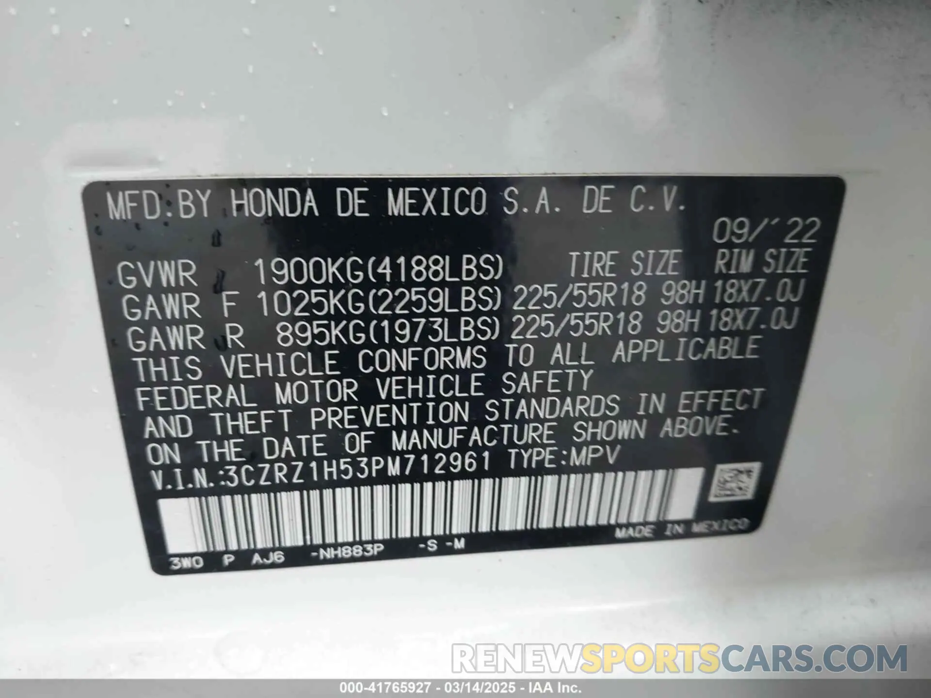 9 Photograph of a damaged car 3CZRZ1H53PM712961 HONDA HR-V 2023