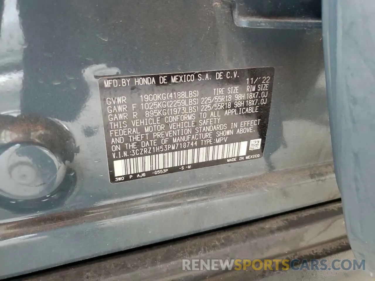12 Photograph of a damaged car 3CZRZ1H53PM718744 HONDA HR-V 2023