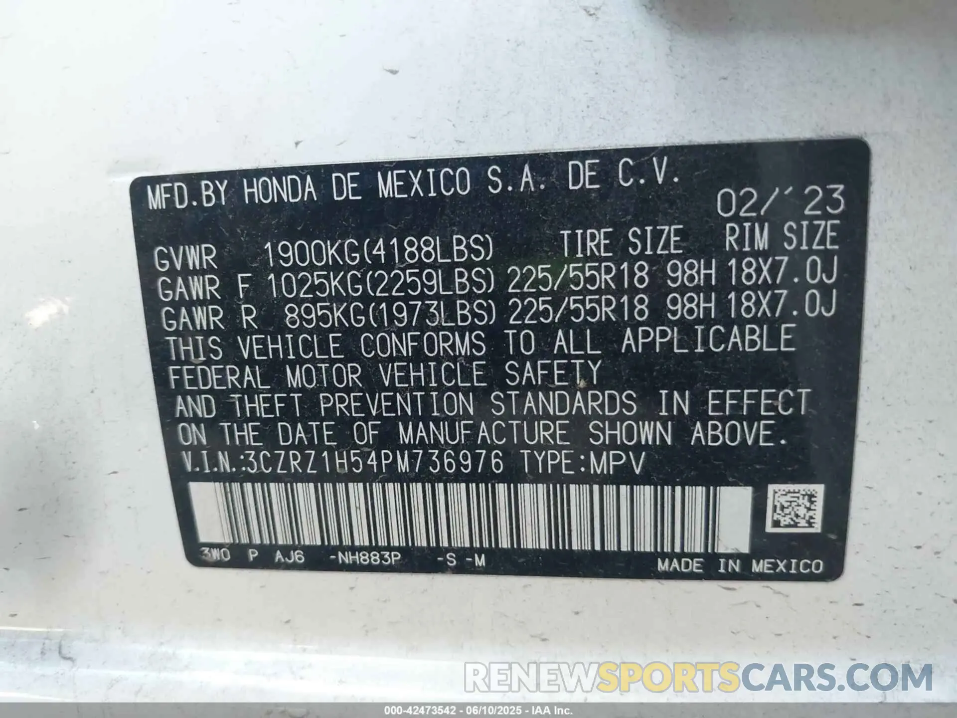 9 Photograph of a damaged car 3CZRZ1H54PM736976 HONDA HR-V 2023