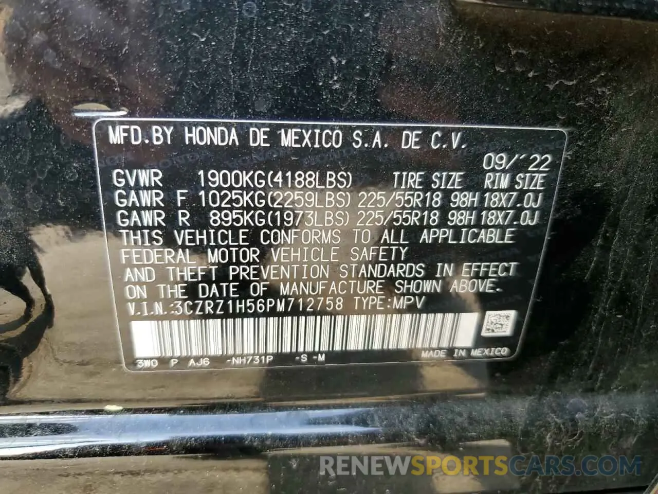 13 Photograph of a damaged car 3CZRZ1H56PM712758 HONDA HR-V 2023