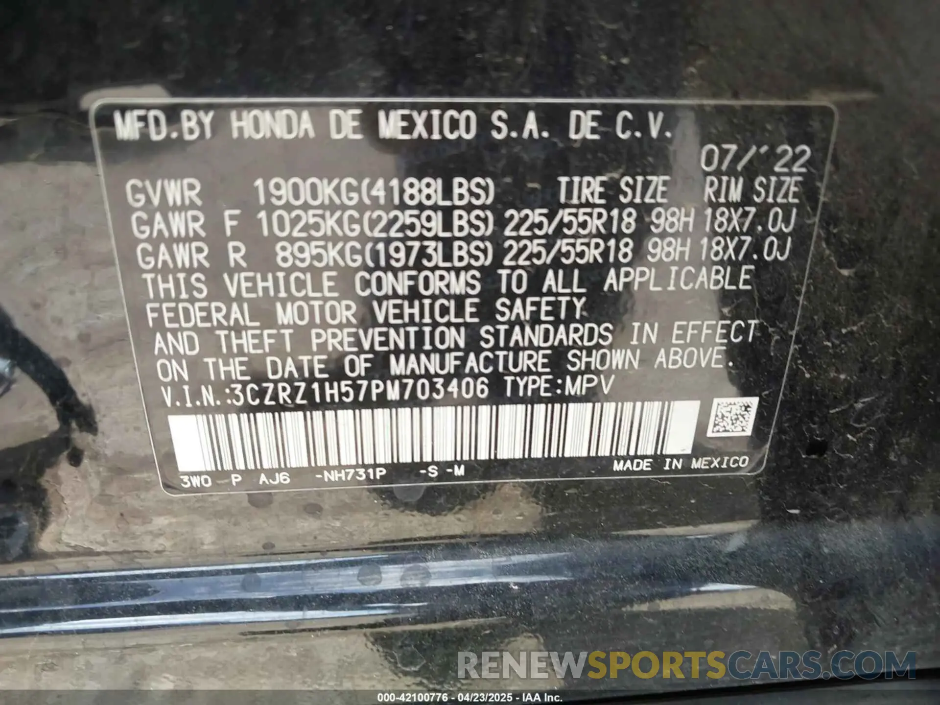 9 Photograph of a damaged car 3CZRZ1H57PM703406 HONDA HR-V 2023