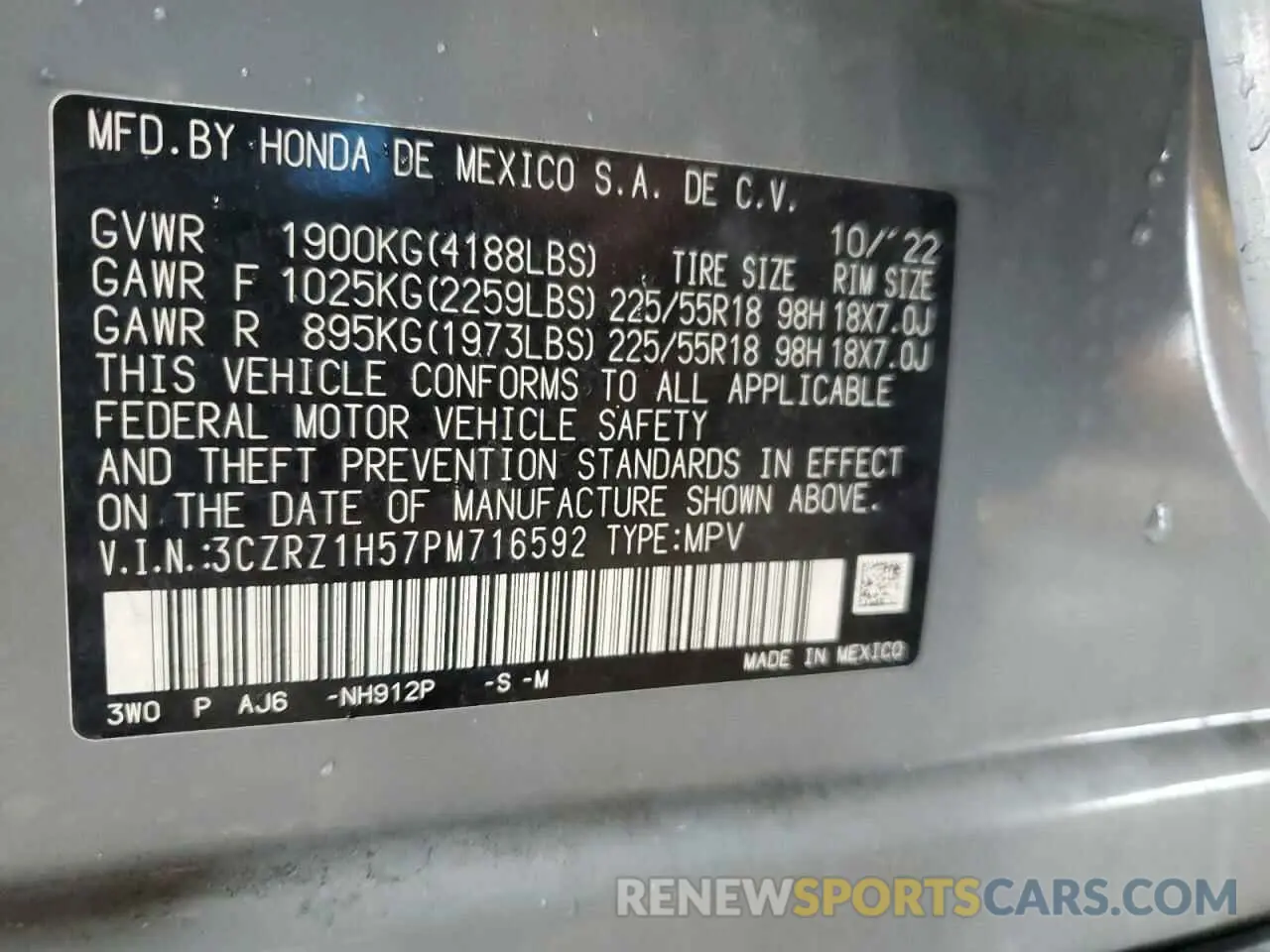 15 Photograph of a damaged car 3CZRZ1H57PM716592 HONDA HR-V 2023