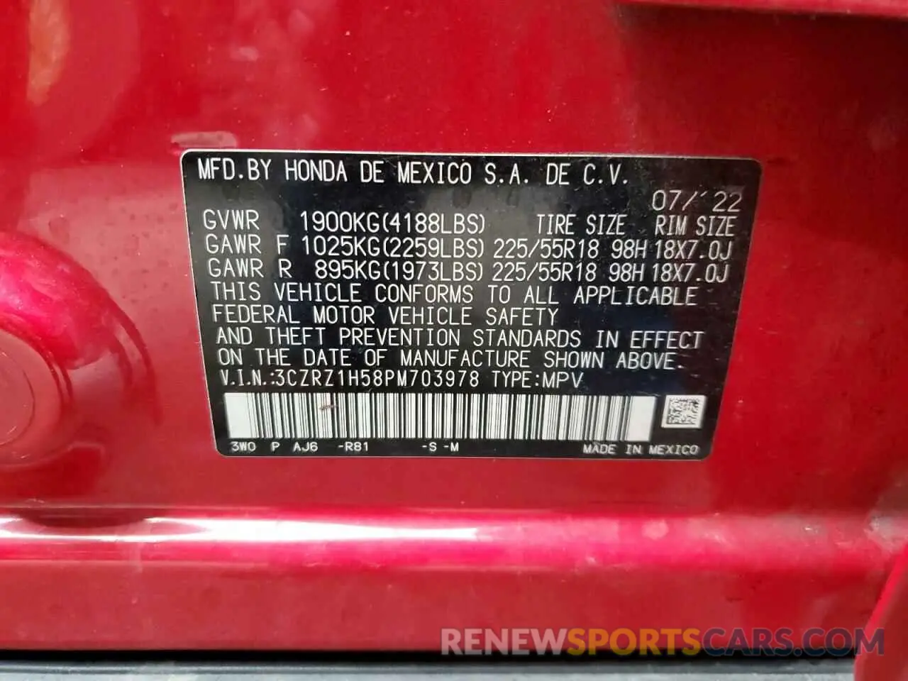 15 Photograph of a damaged car 3CZRZ1H58PM703978 HONDA HR-V 2023
