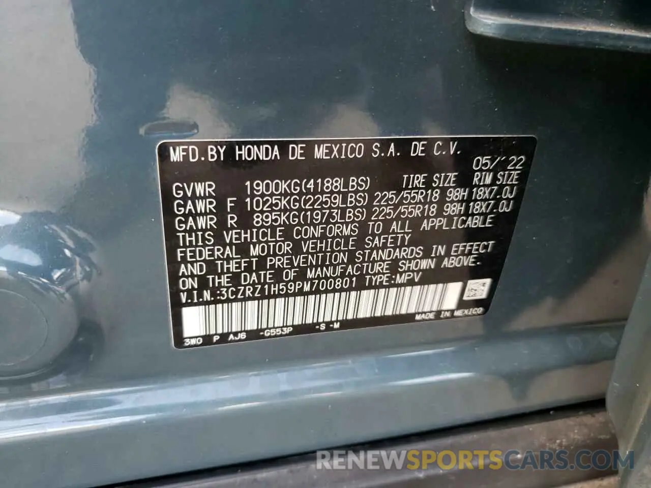 14 Photograph of a damaged car 3CZRZ1H59PM700801 HONDA HR-V 2023