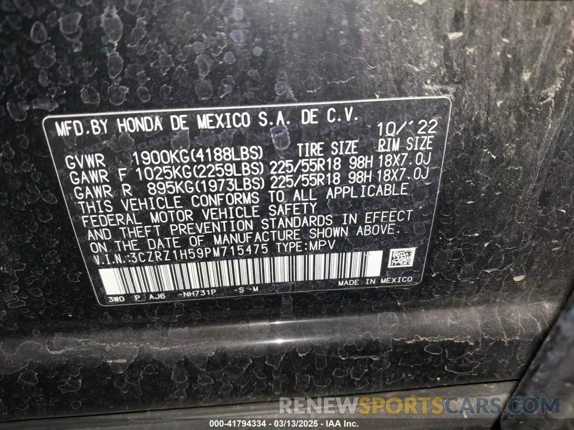 9 Photograph of a damaged car 3CZRZ1H59PM715475 HONDA HR-V 2023