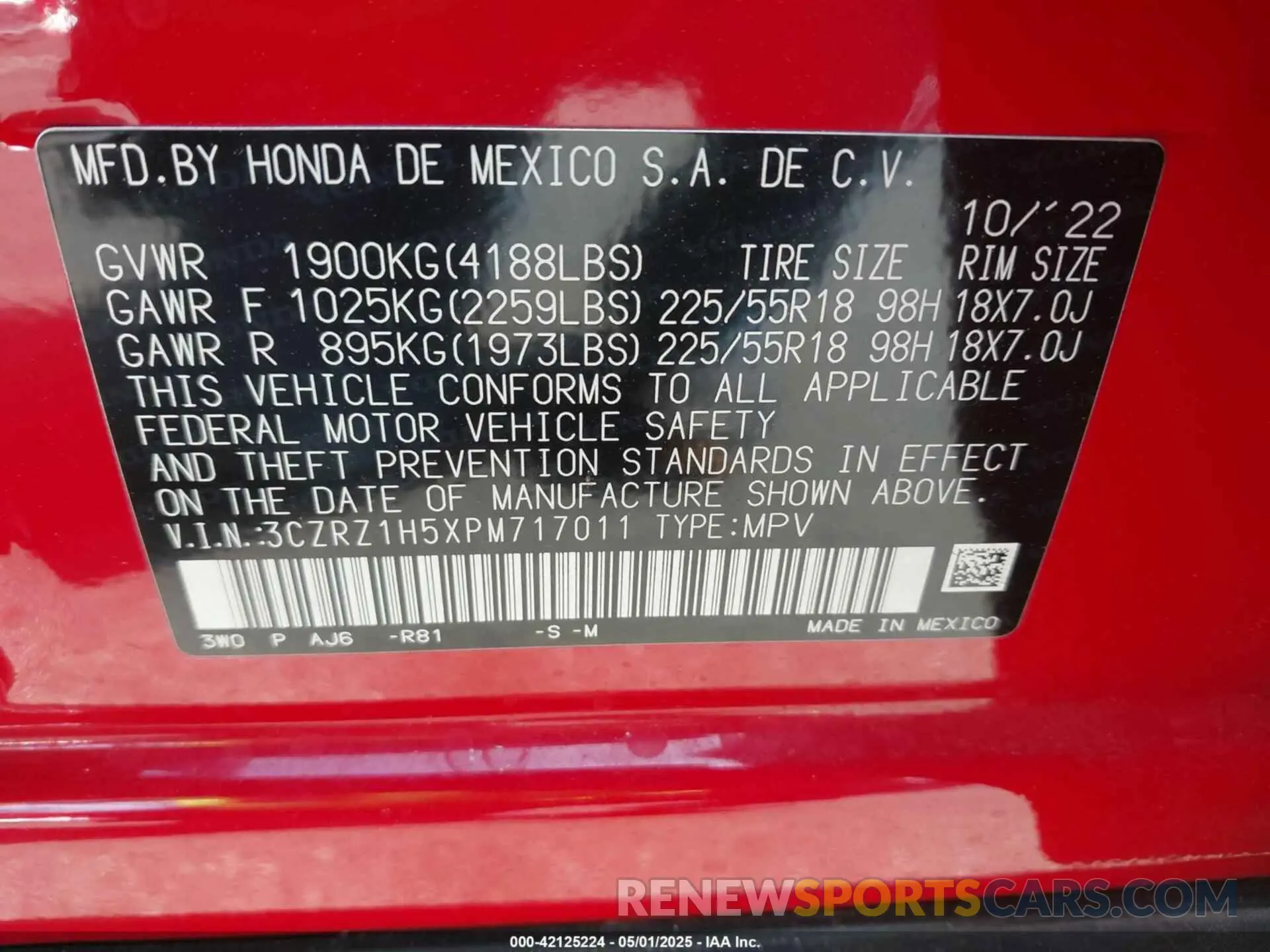 9 Photograph of a damaged car 3CZRZ1H5XPM717011 HONDA HR-V 2023