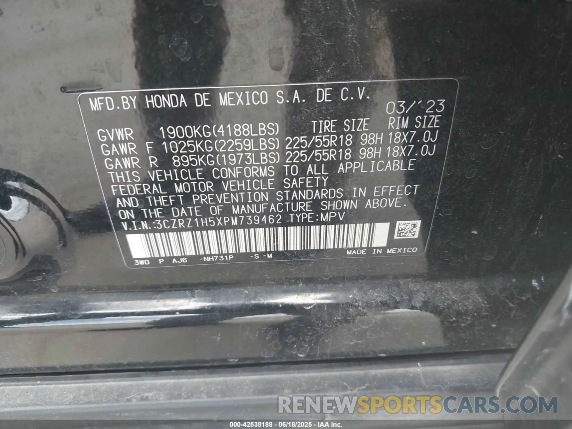 9 Photograph of a damaged car 3CZRZ1H5XPM739462 HONDA HR-V 2023
