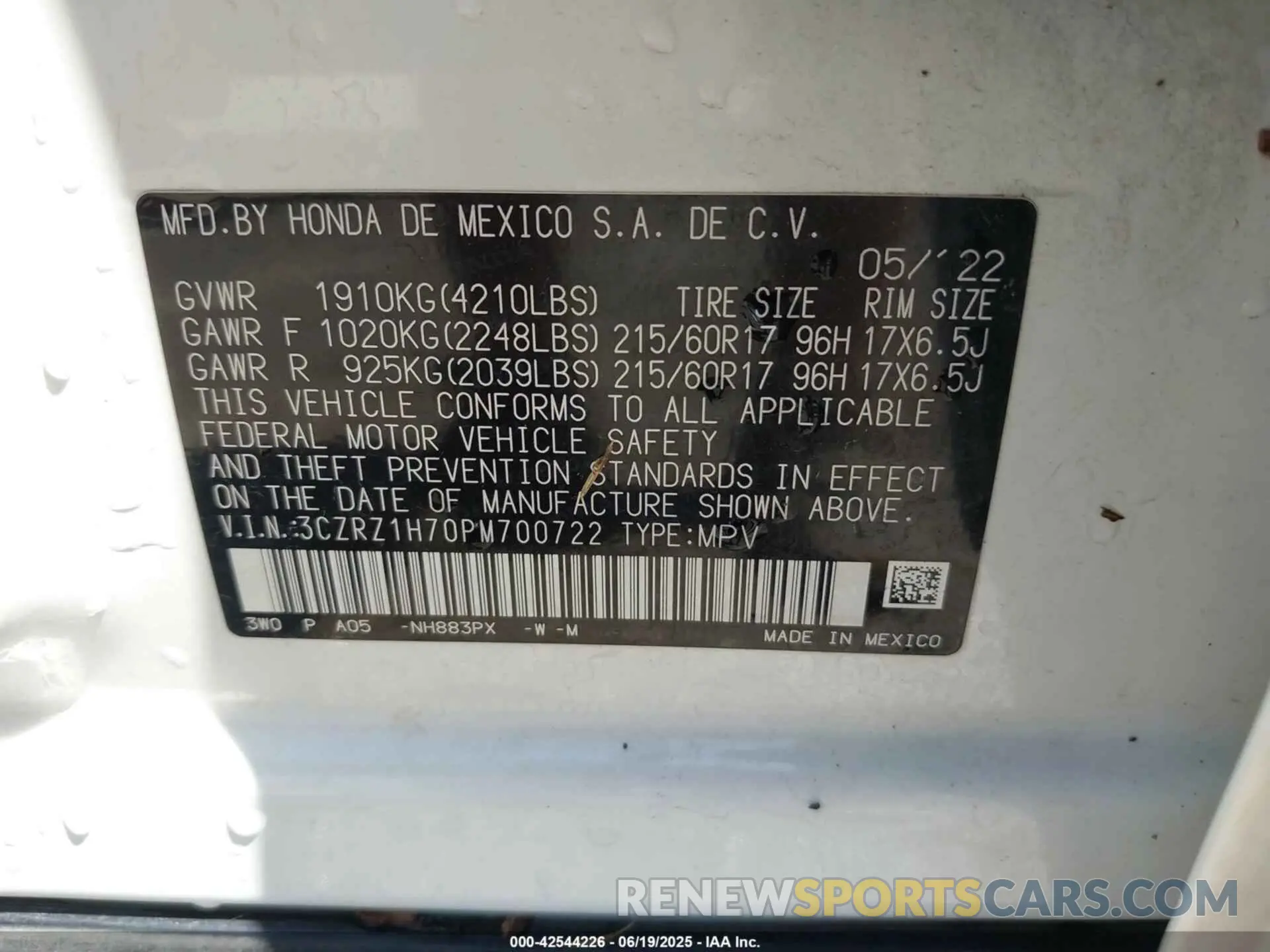 9 Photograph of a damaged car 3CZRZ1H70PM700722 HONDA HR-V 2023