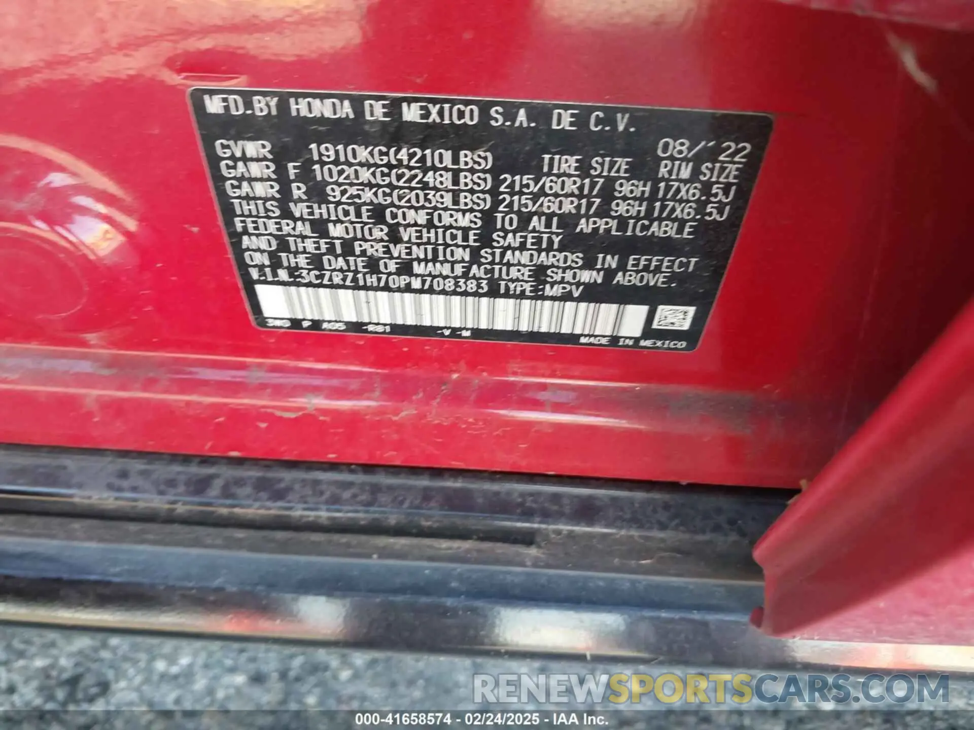 9 Photograph of a damaged car 3CZRZ1H70PM708383 HONDA HR-V 2023