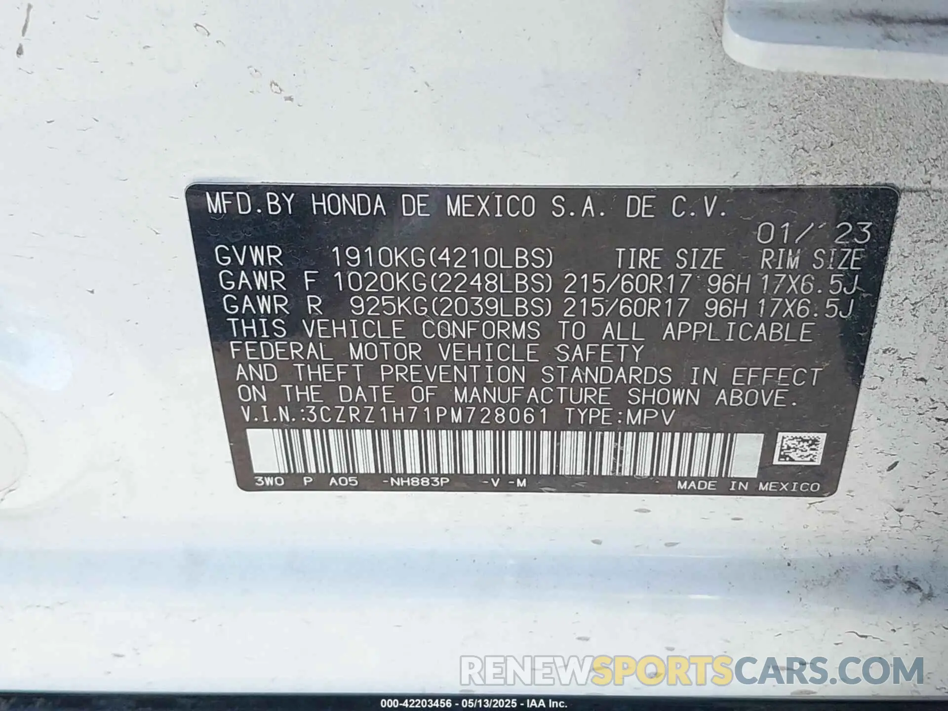 9 Photograph of a damaged car 3CZRZ1H71PM728061 HONDA HR-V 2023