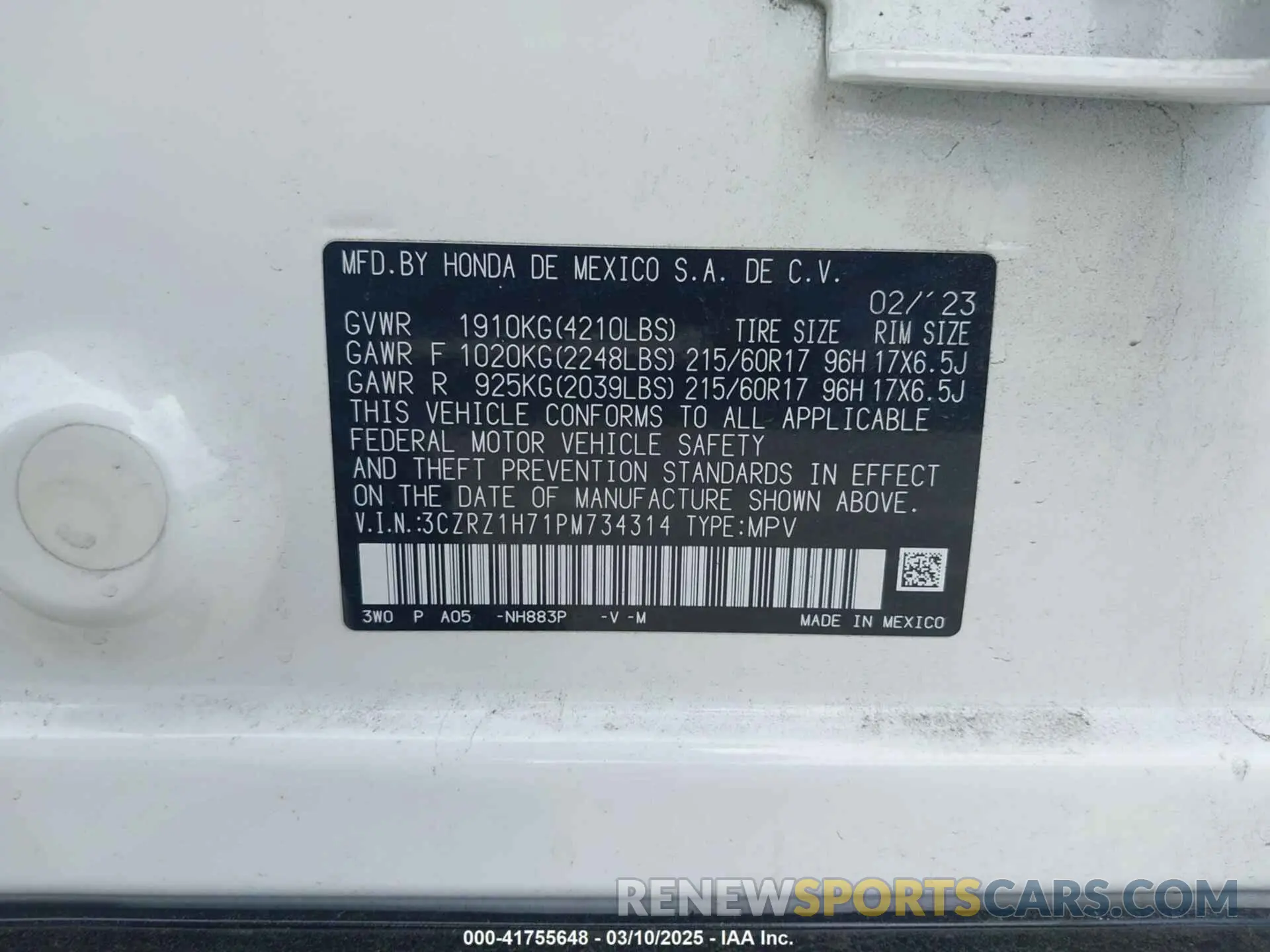 9 Photograph of a damaged car 3CZRZ1H71PM734314 HONDA HR-V 2023